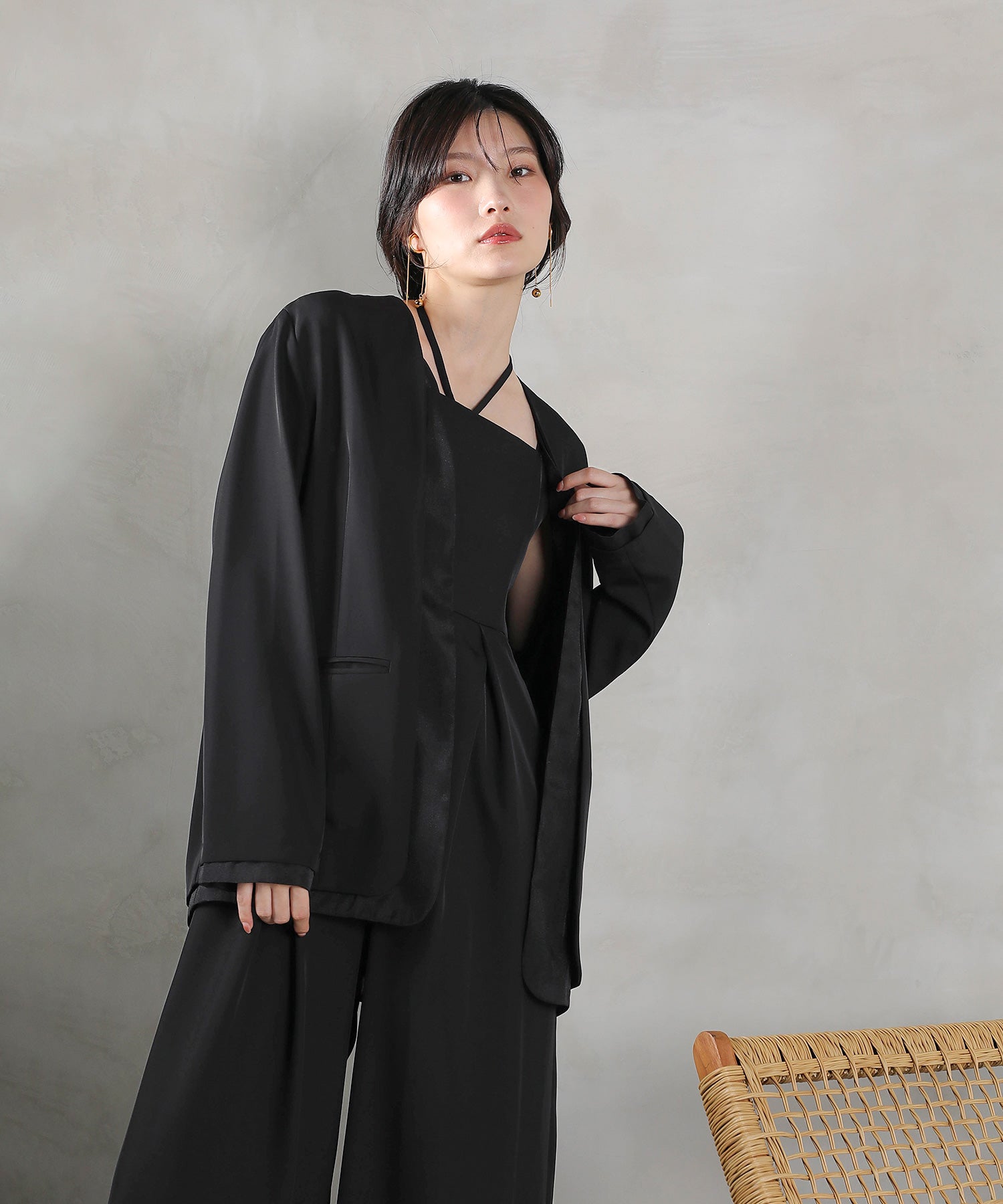 フロントシアージャケット ワイドパンツ オールインワン セットアップ