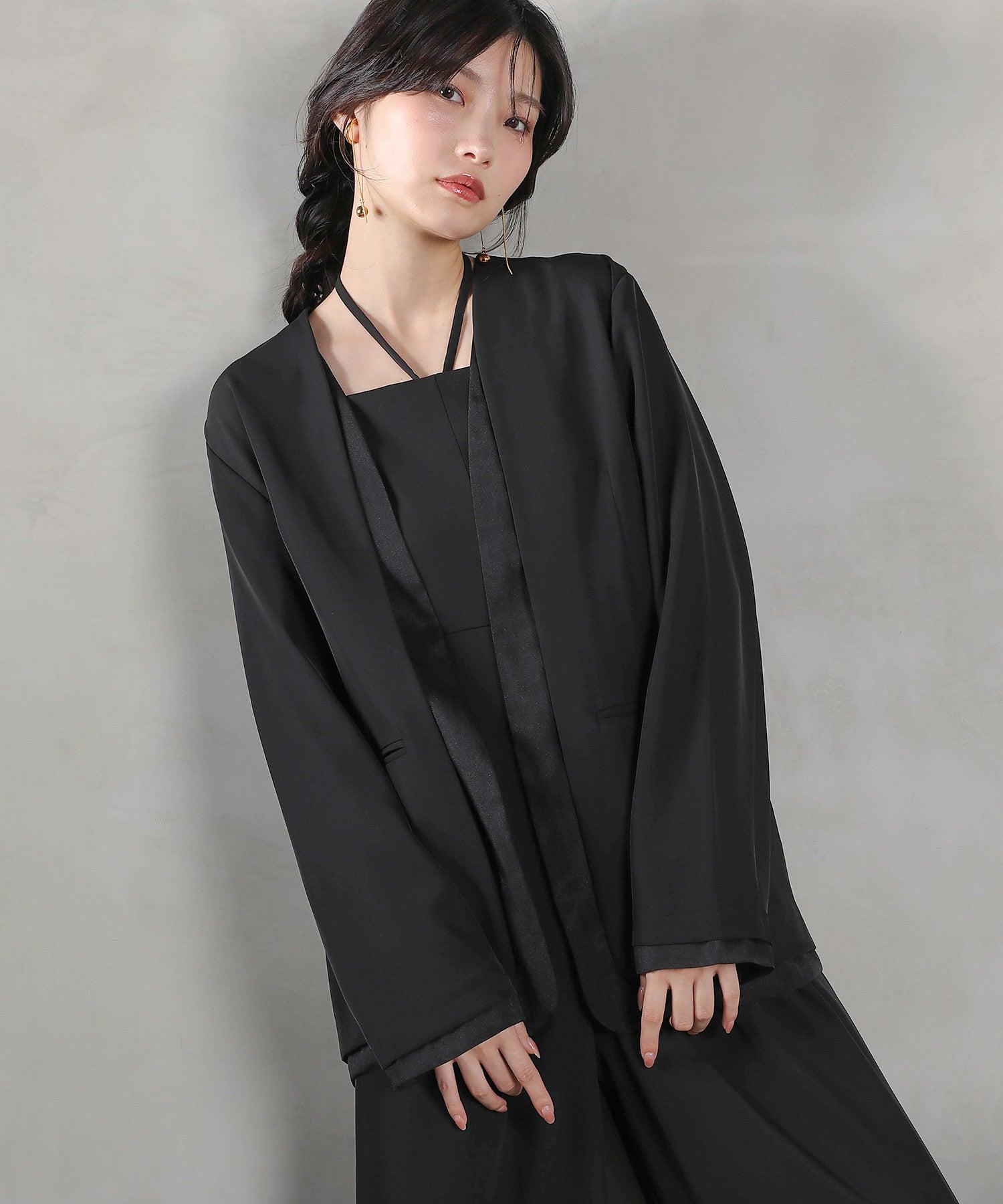 フロントシアージャケット ワイドパンツ オールインワン セットアップ