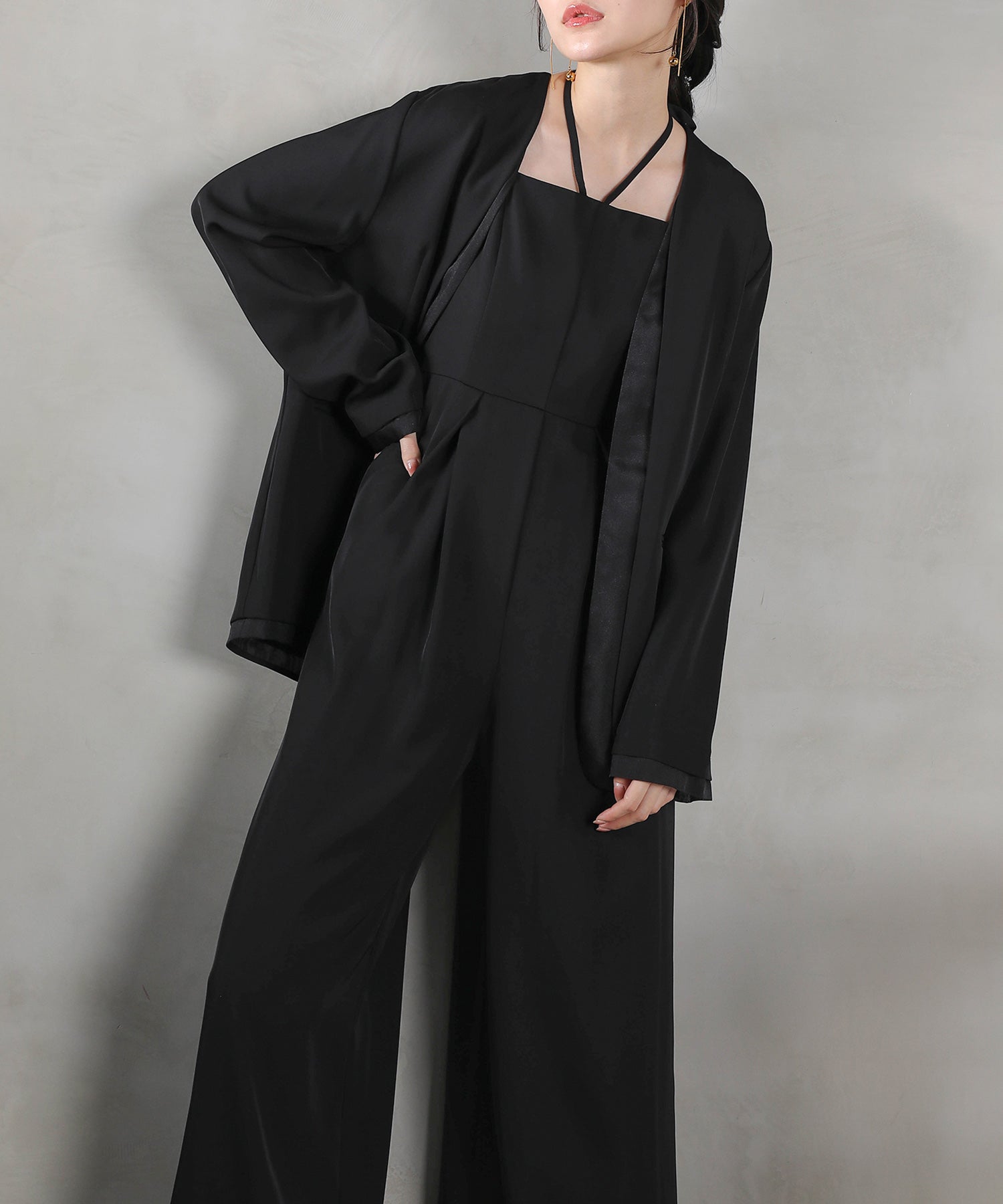 フロントシアージャケット ワイドパンツ オールインワン セットアップ