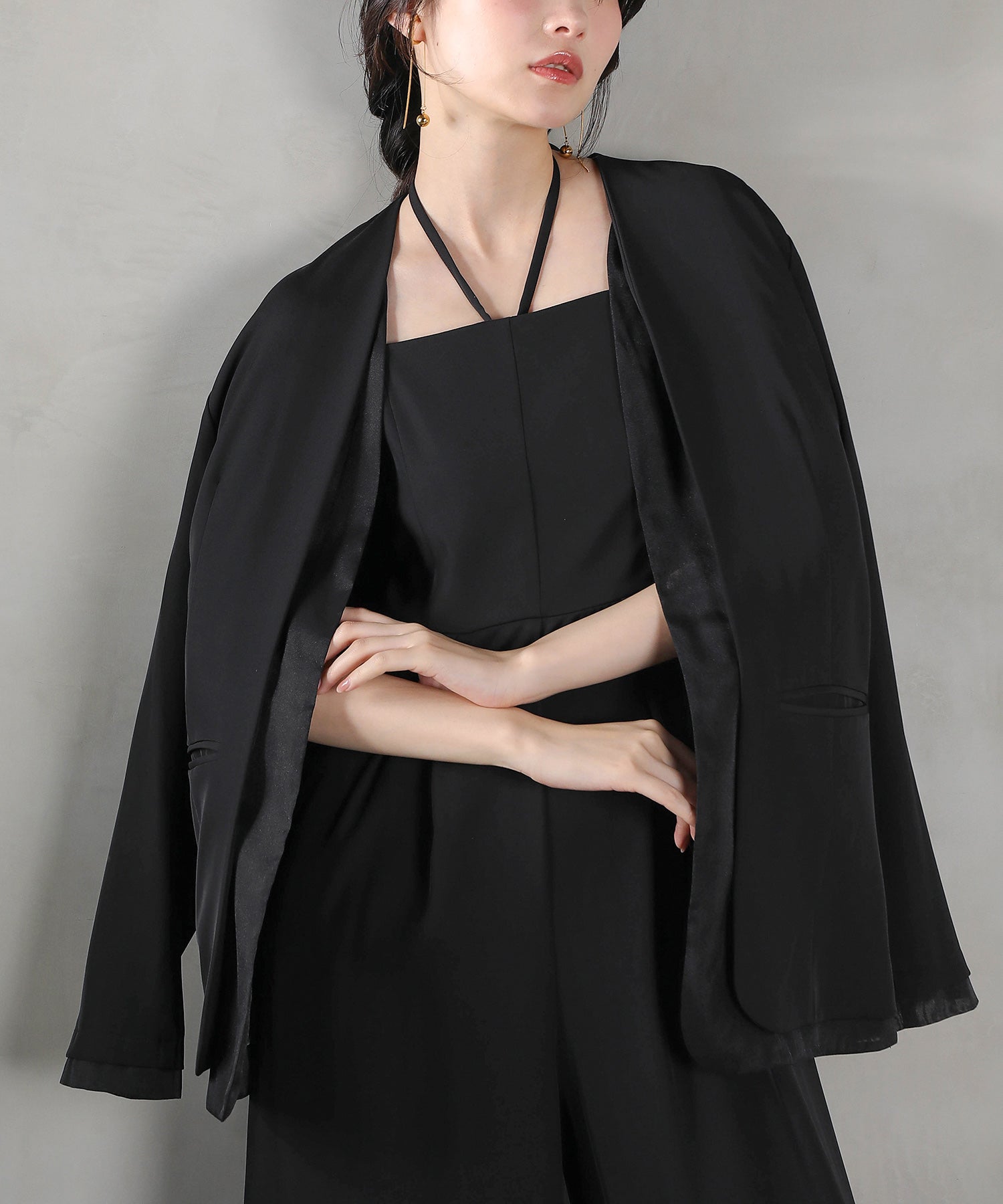 フロントシアージャケット ワイドパンツ オールインワン セットアップ