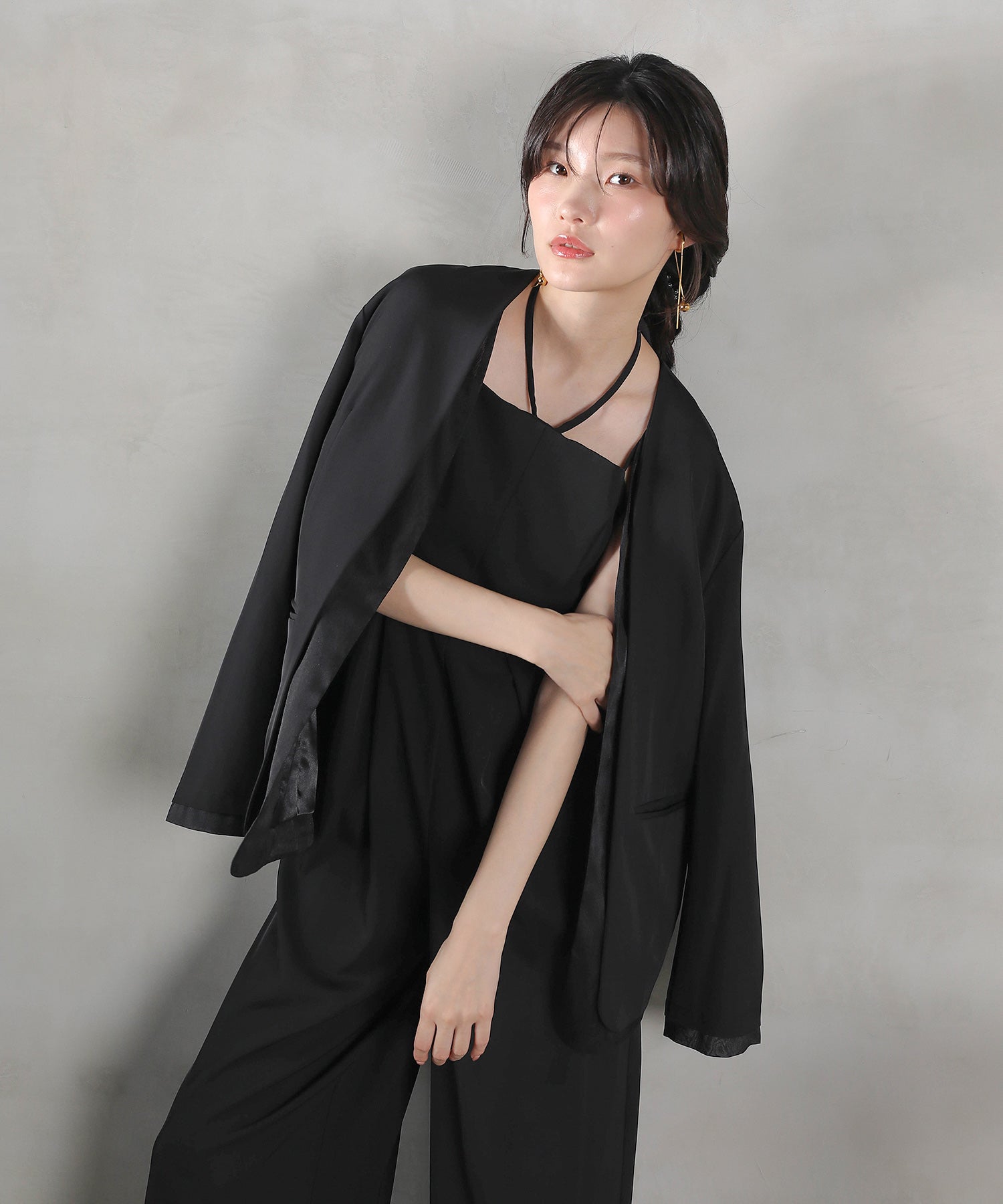 フロントシアージャケット ワイドパンツ オールインワン セットアップ