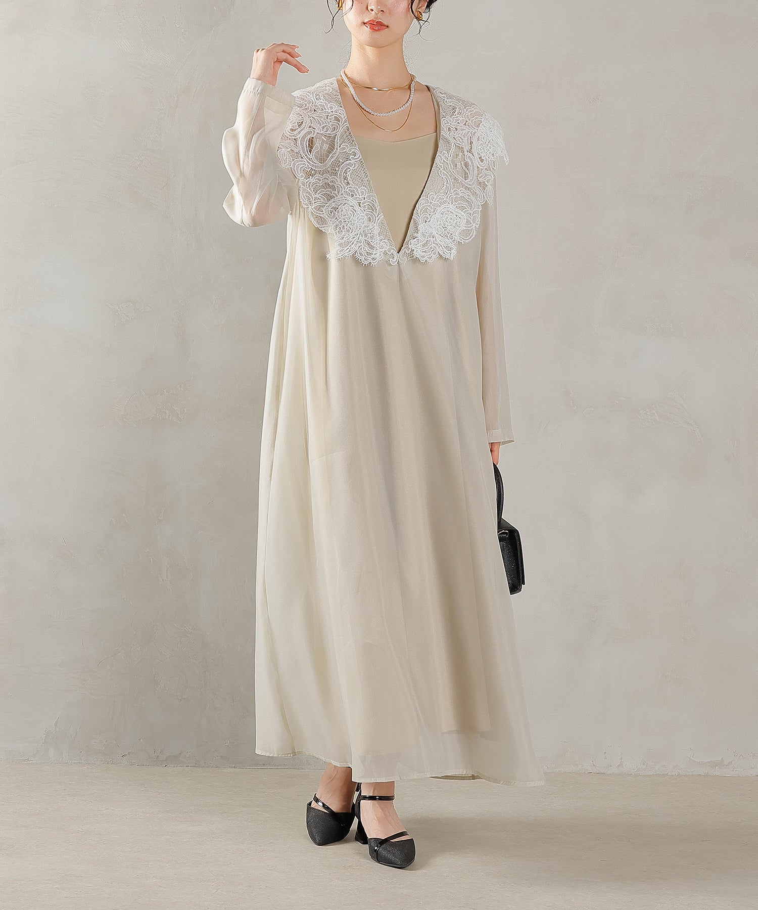 ビッグカラー レース Aラインドレス