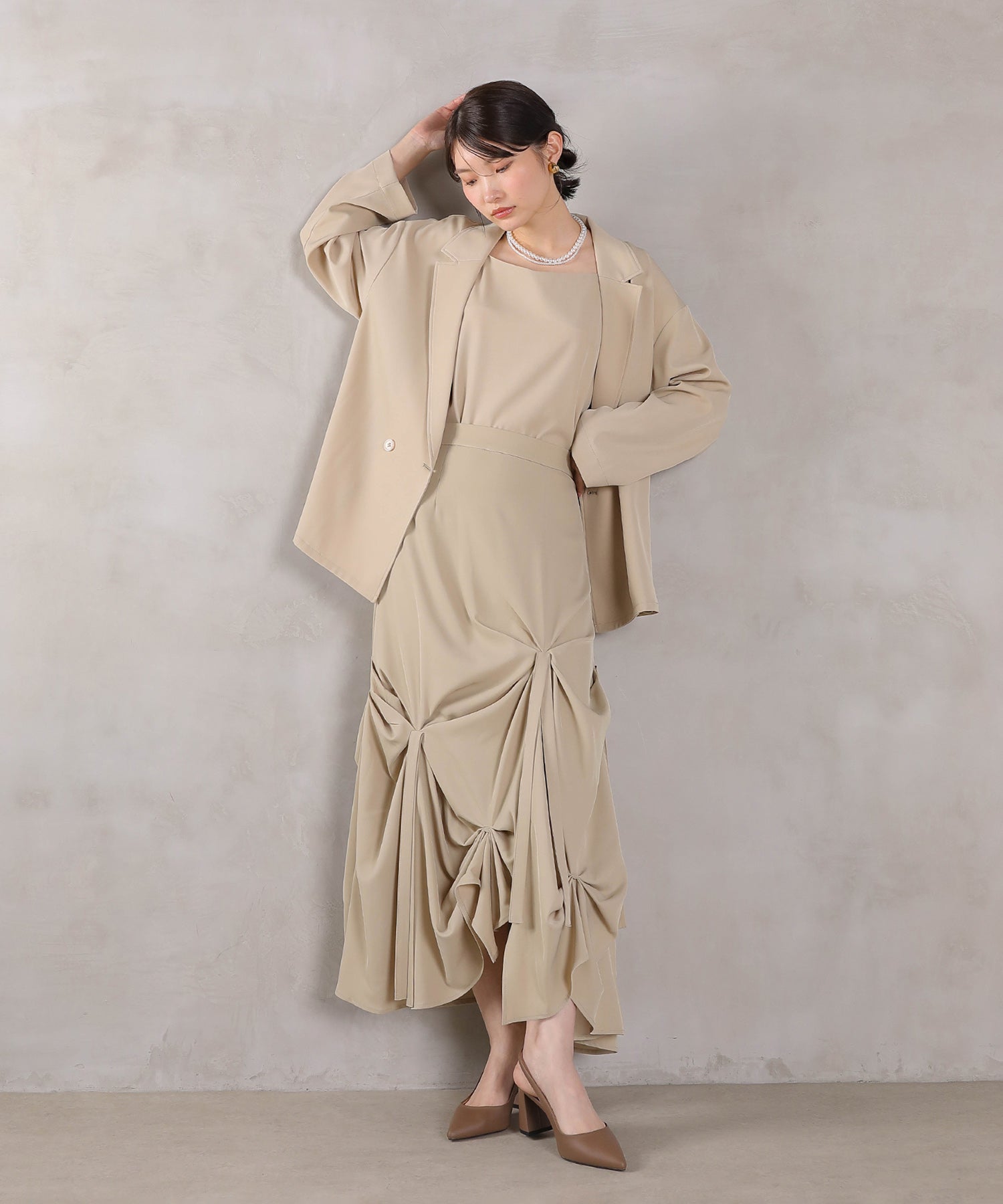 リボンデザインスカート ダブルジャケット 3点セット