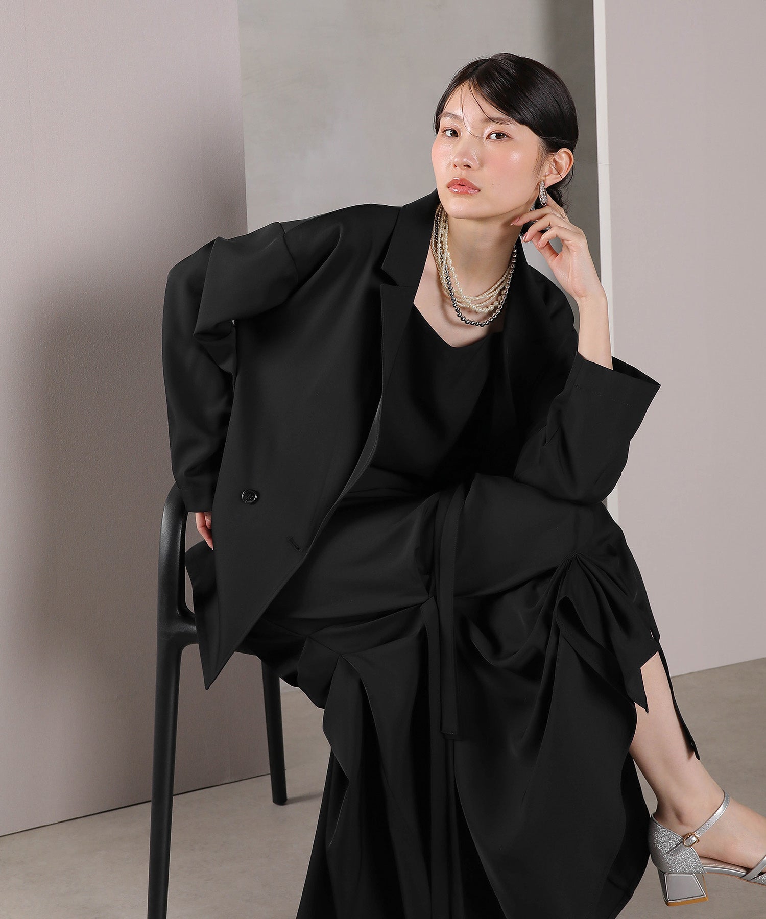 リボンデザインスカート ダブルジャケット 3点セット