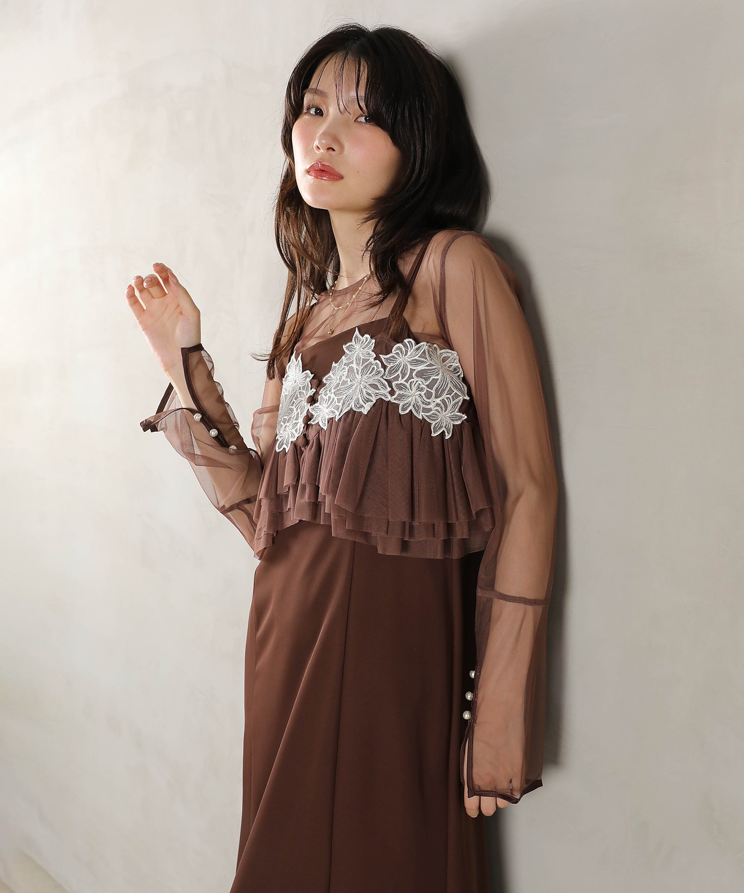 エンブロイダリーレース チュール フレア ビスチェ シアートップス I
