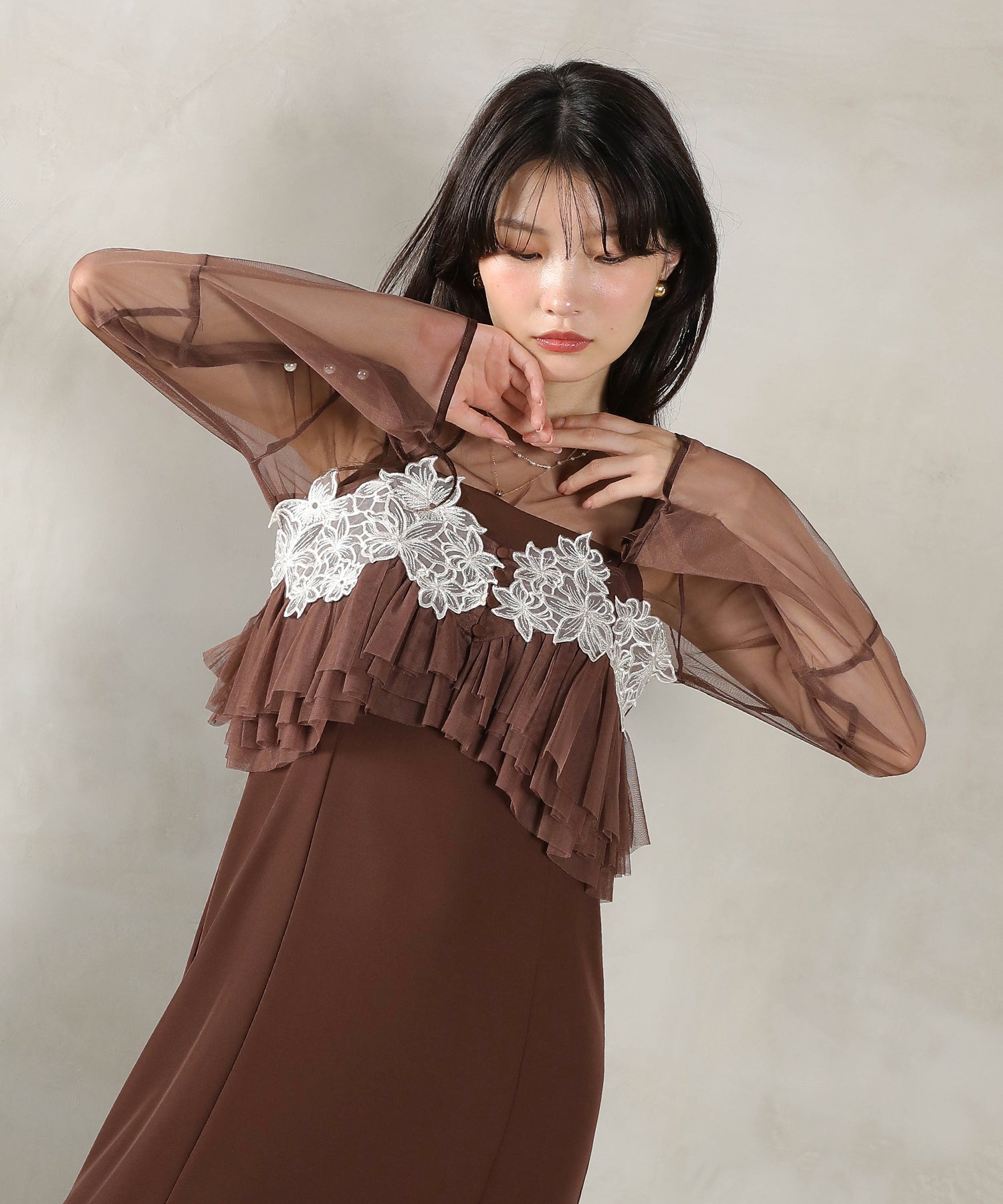 エンブロイダリーレース チュール フレア ビスチェ シアートップス I
