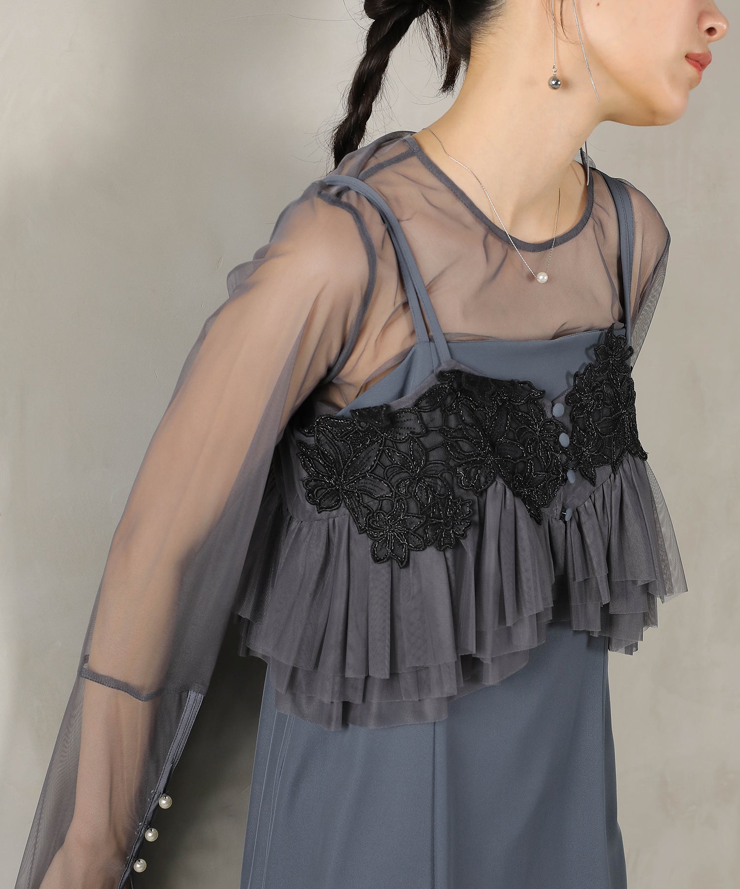 エンブロイダリーレース チュール フレア ビスチェ シアートップス I