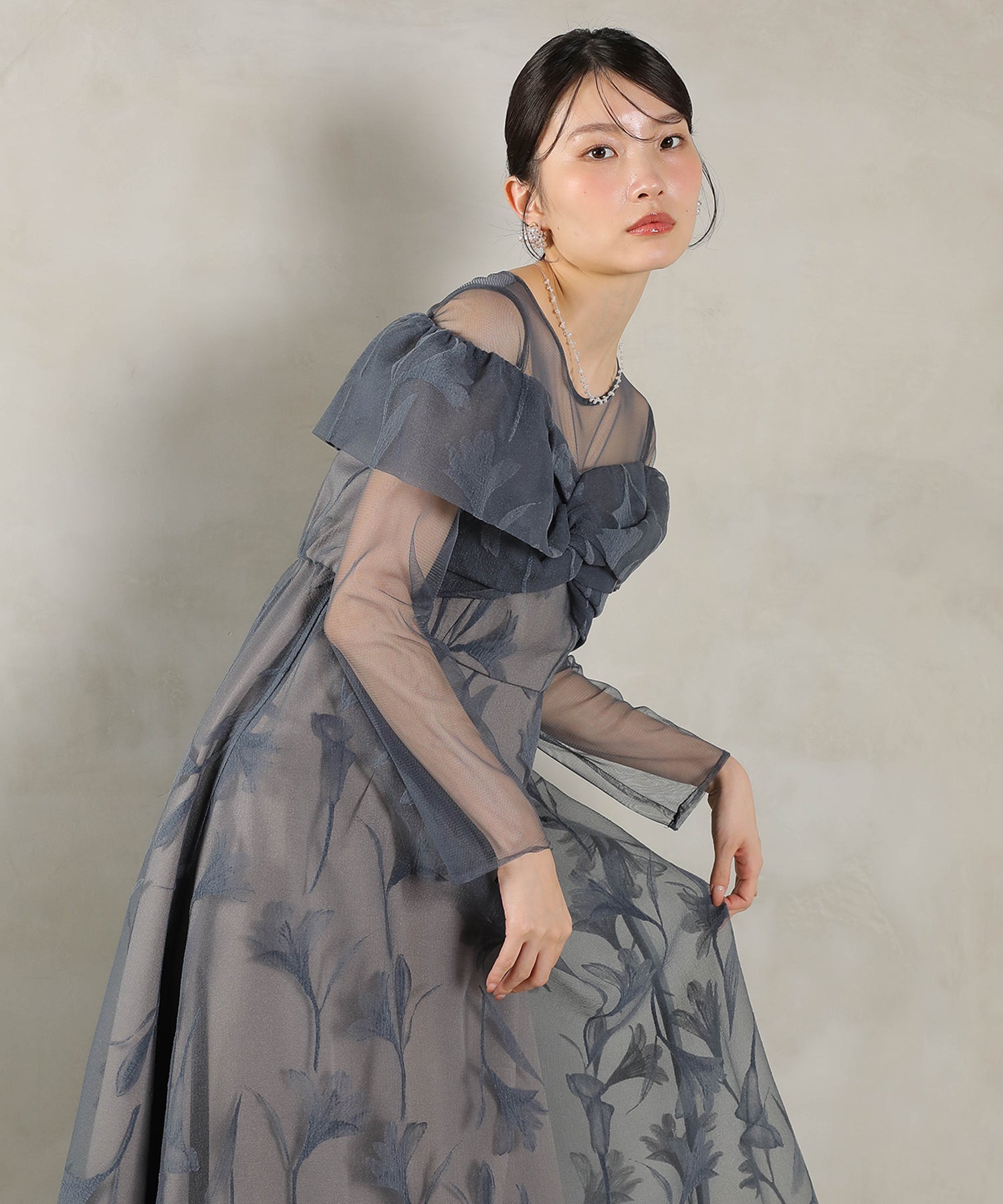 フロッキーレース チュール ボリュームデザイン Aライン ワンピース ドレスパーティー 結婚式 お呼ばれ オケージョン