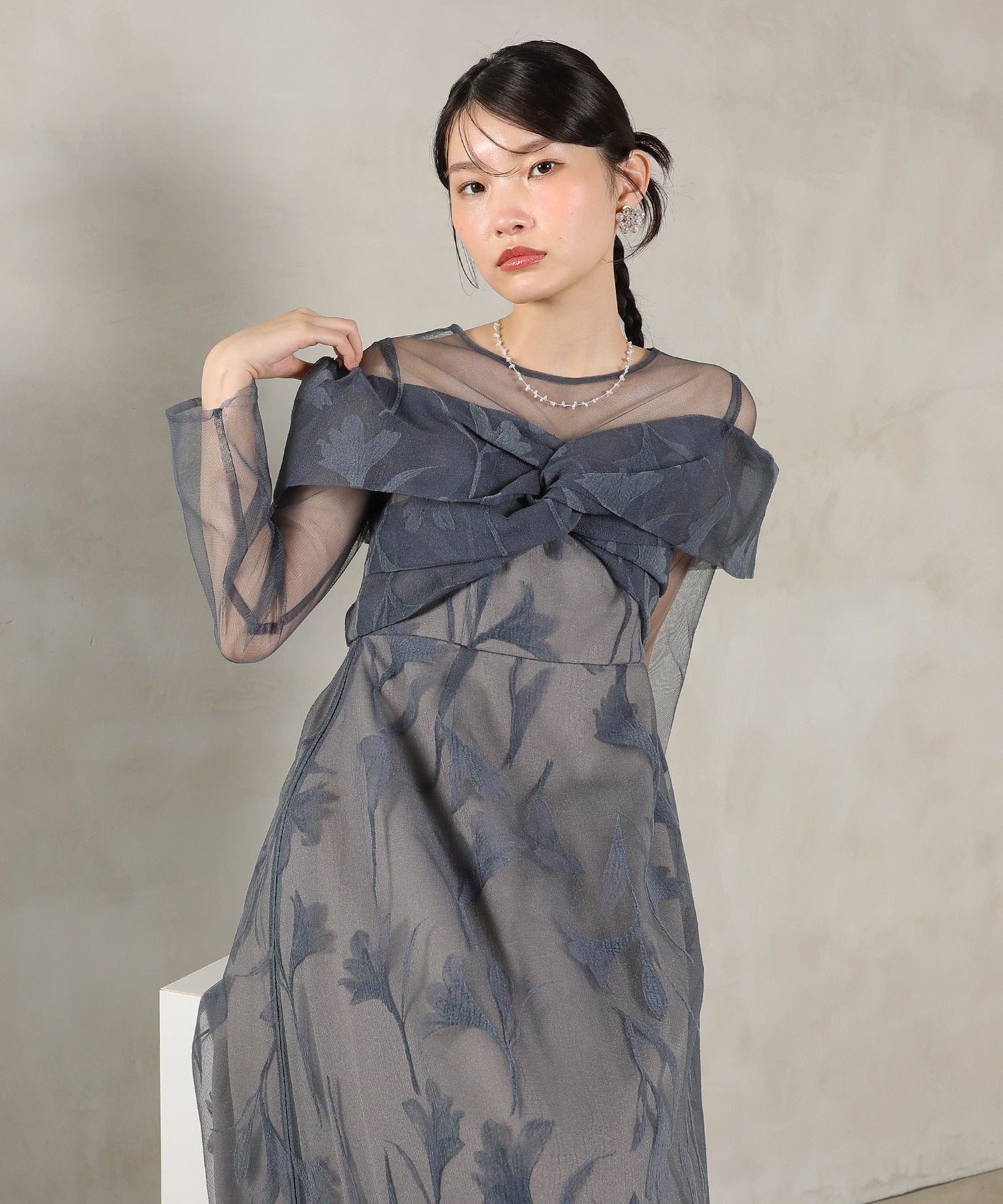 フロッキーレース チュール ボリュームデザイン Aライン ワンピース ドレスパーティー 結婚式 お呼ばれ オケージョン