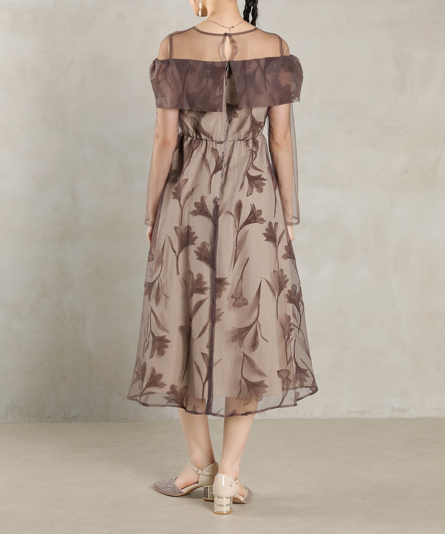 フロッキーレース チュール ボリュームデザイン Aライン ワンピース ドレスパーティー 結婚式 お呼ばれ オケージョン