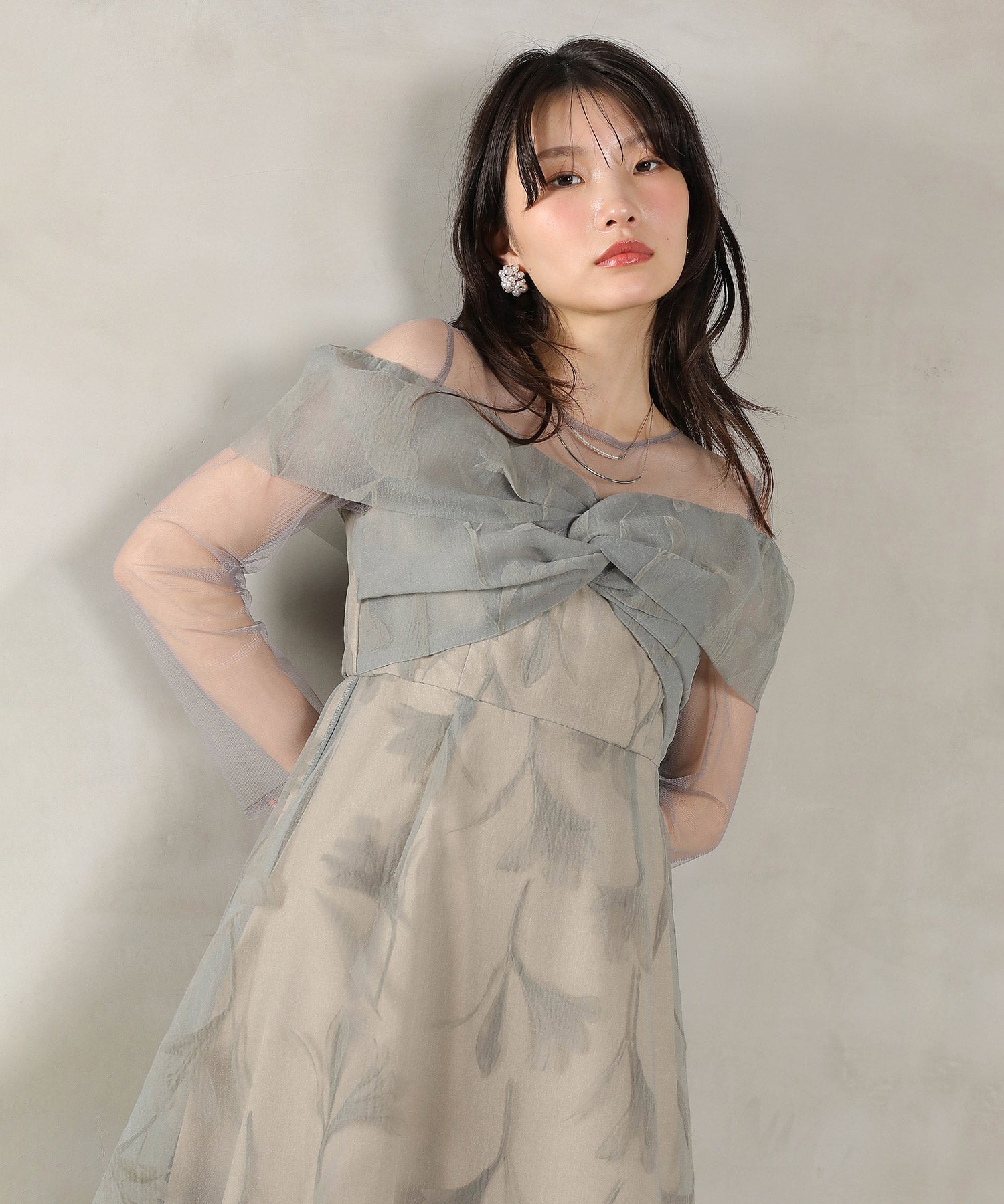 フロッキーレース チュール ボリュームデザイン Aライン ワンピース ドレスパーティー 結婚式 お呼ばれ オケージョン