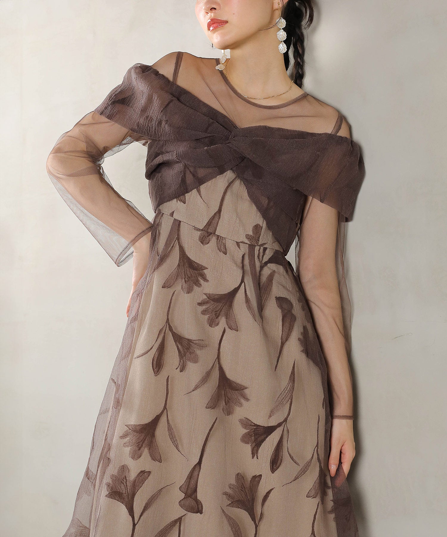 フロッキーレース チュール ボリュームデザイン Aライン ワンピース ドレスパーティー 結婚式 お呼ばれ オケージョン