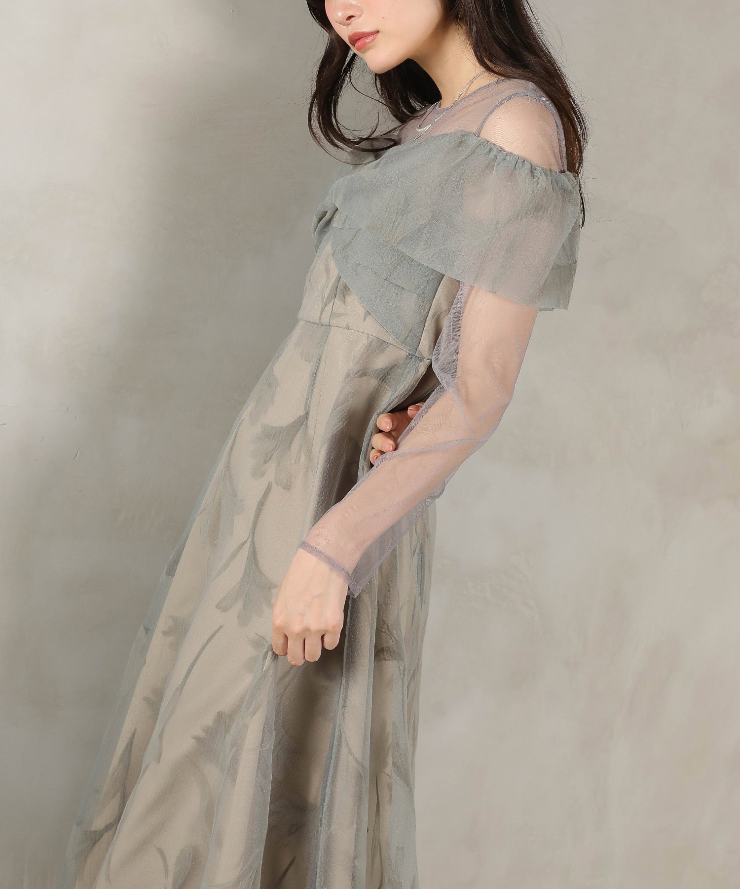 フロッキーレース チュール ボリュームデザイン Aライン ワンピース ドレスパーティー 結婚式 お呼ばれ オケージョン