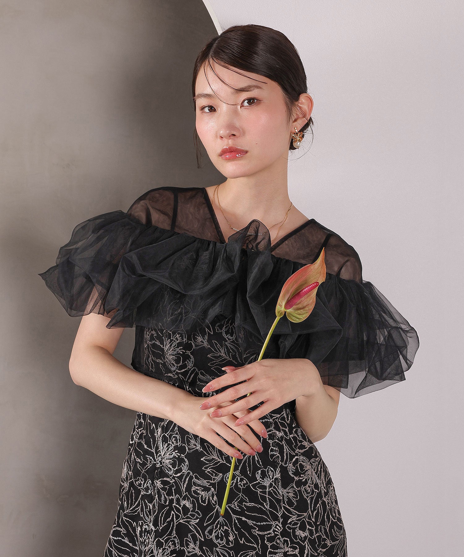 ボリュームボレロ花柄ワンピースドレス 2点セットワンピースドレス