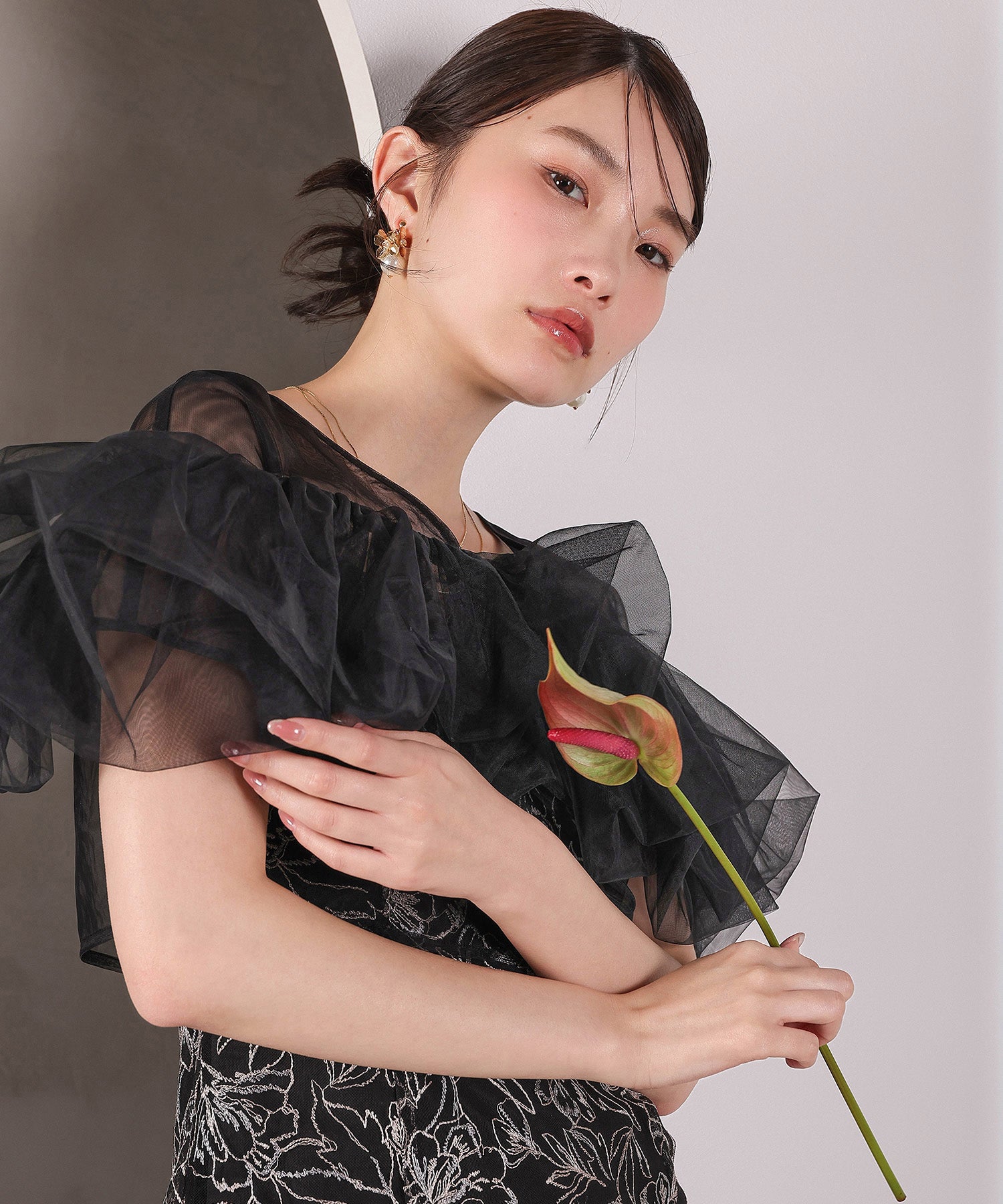 ボリュームボレロ花柄ワンピースドレス 2点セットワンピースドレス