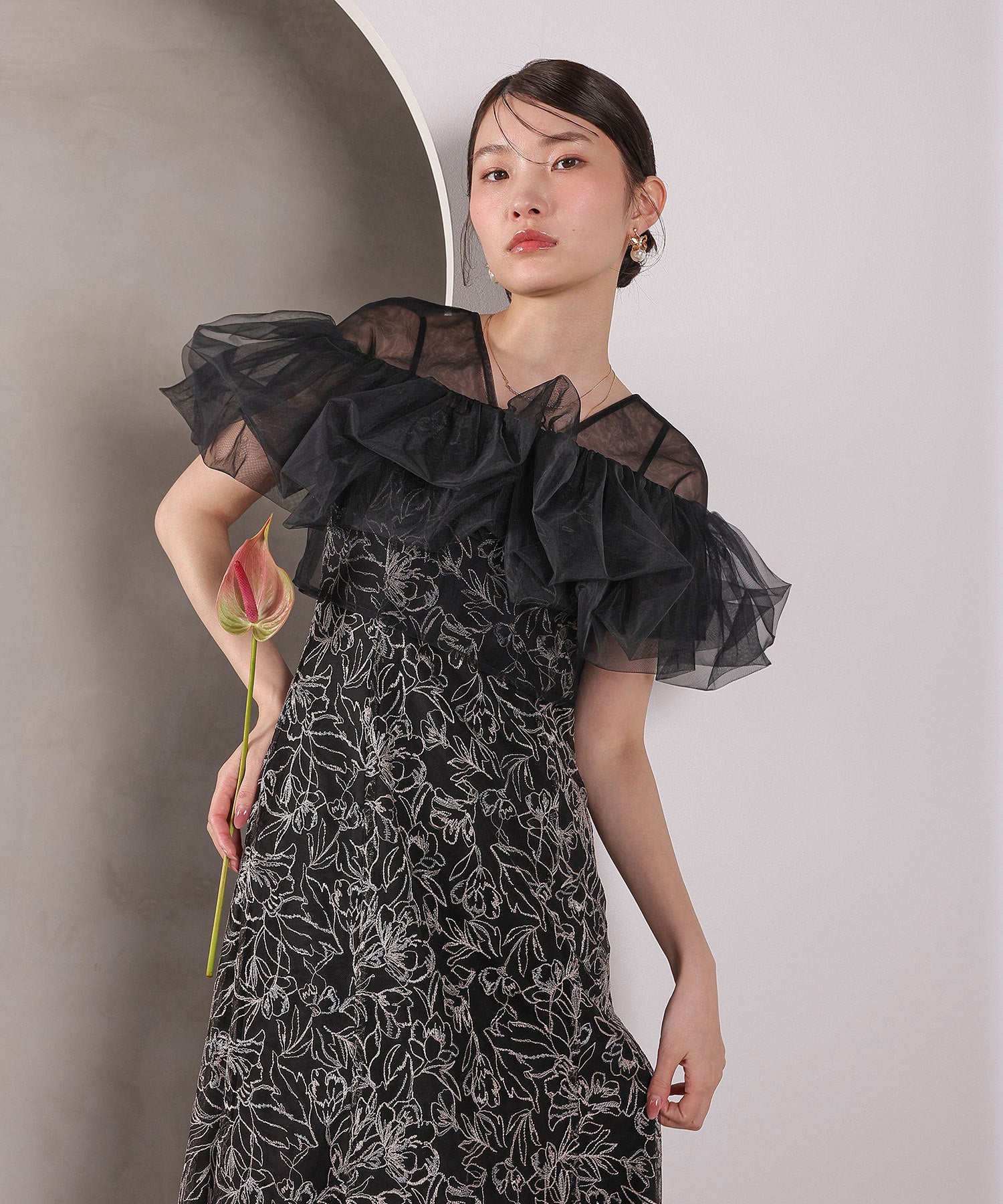 ボリュームボレロ花柄ワンピースドレス 2点セットワンピースドレス