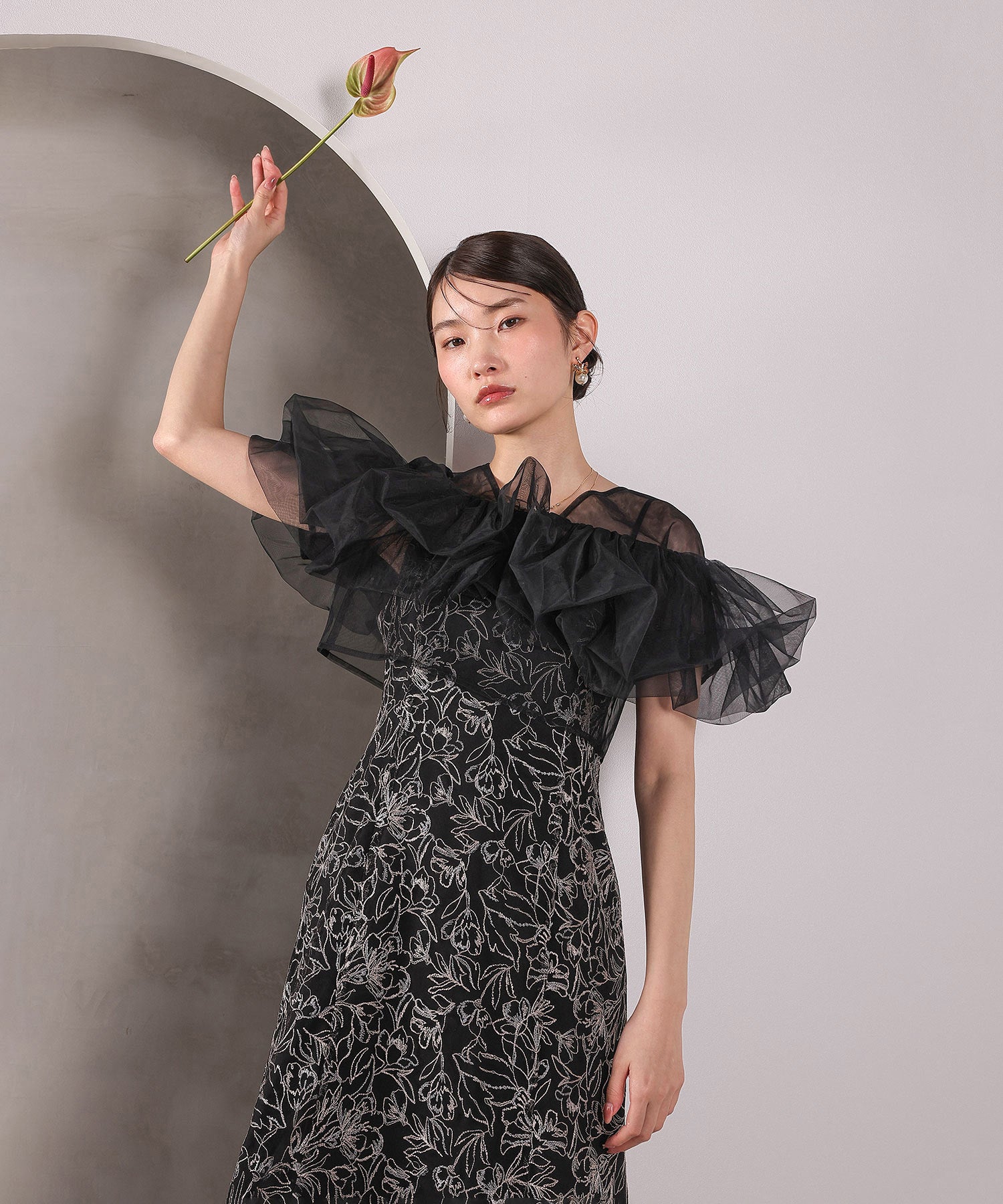 ボリュームボレロ花柄ワンピースドレス 2点セットワンピースドレス