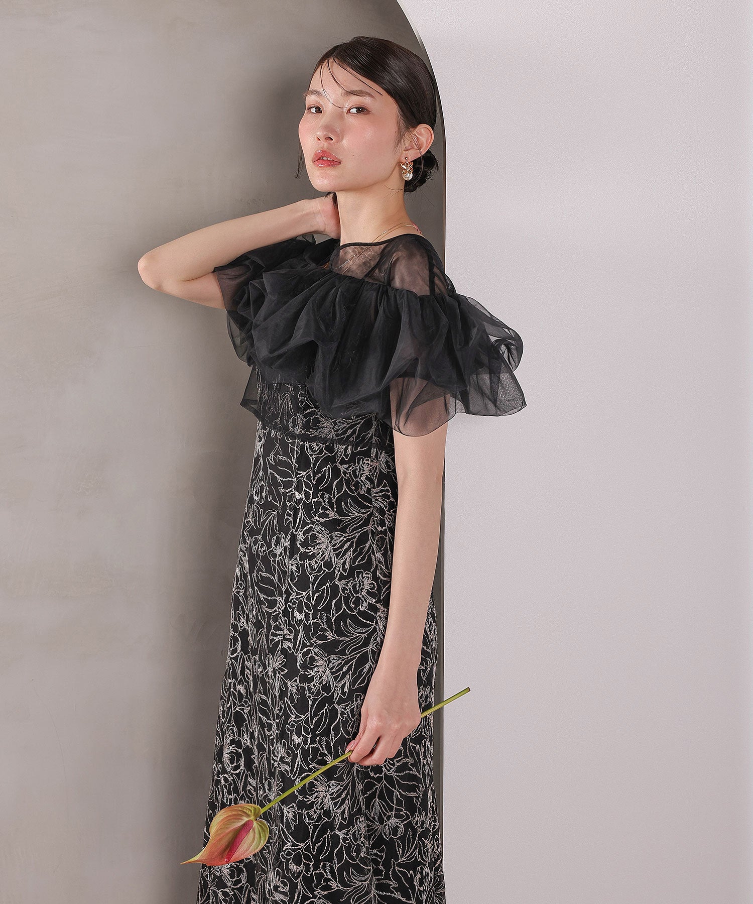 ボリュームボレロ花柄ワンピースドレス 2点セットワンピースドレス