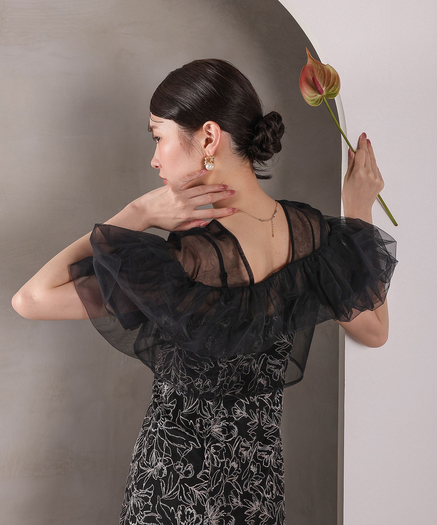 ボリュームボレロ花柄ワンピースドレス 2点セットワンピースドレス