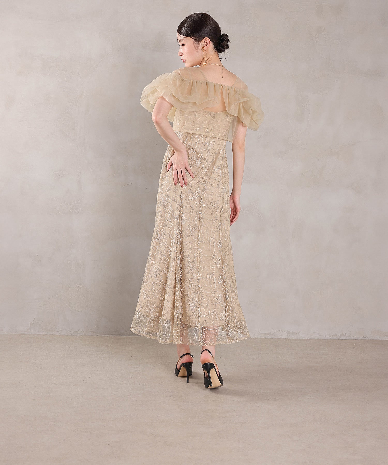 ボリュームボレロ花柄ワンピースドレス 2点セットワンピースドレス