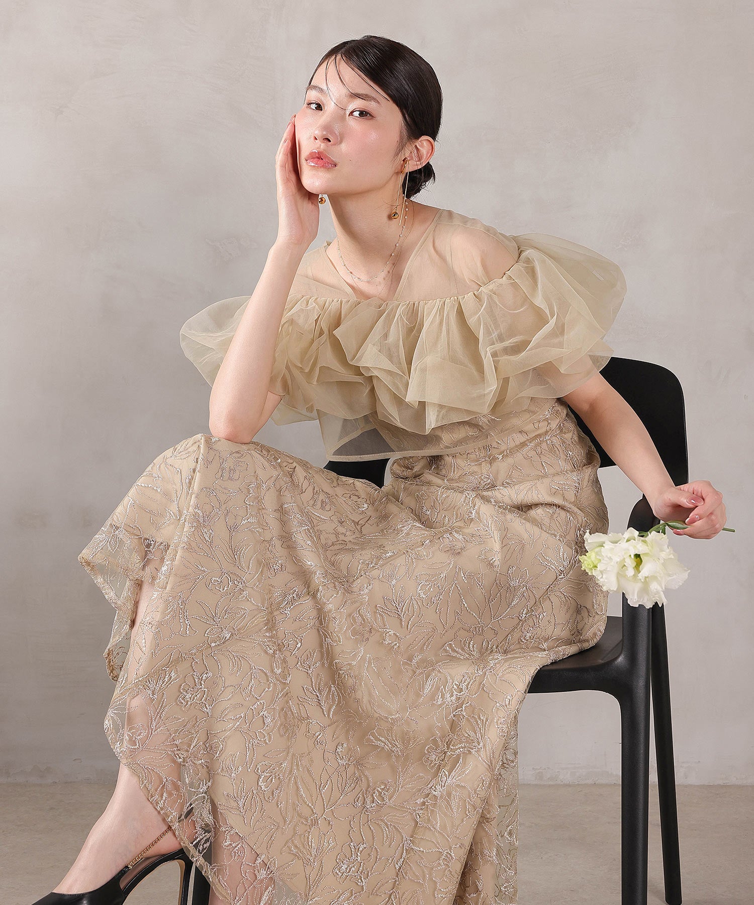 ボリュームボレロ花柄ワンピースドレス 2点セットワンピースドレス