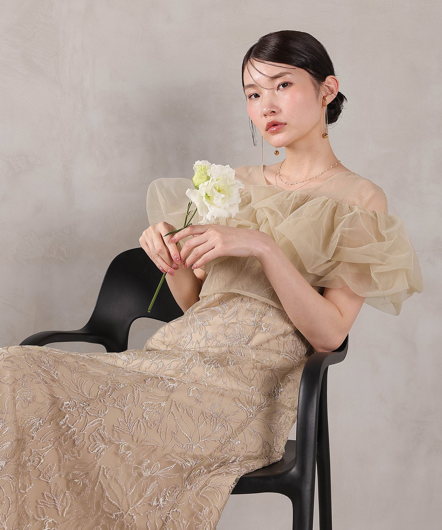 ボリュームボレロ花柄ワンピースドレス 2点セットワンピースドレス