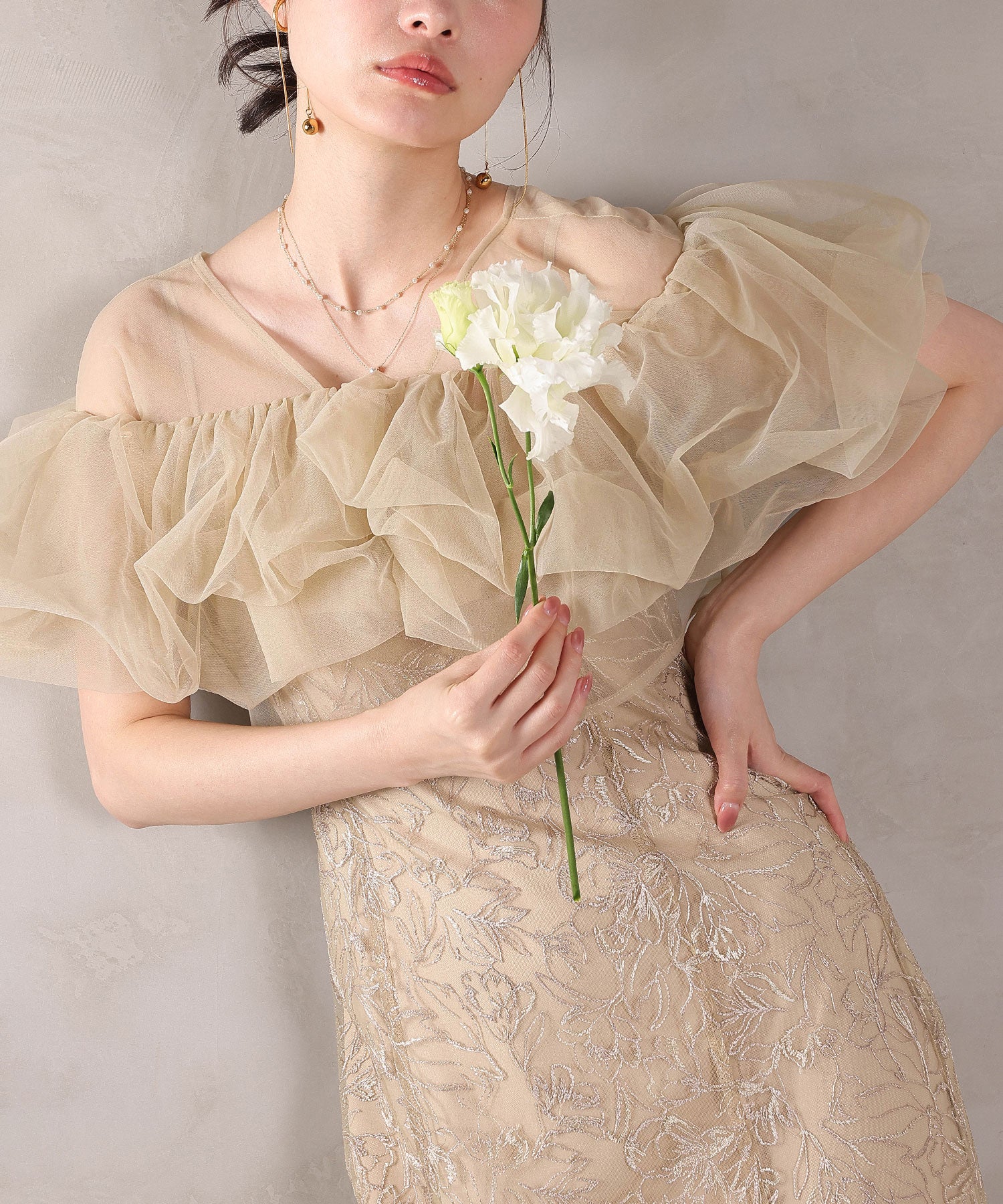 ボリュームボレロ花柄ワンピースドレス 2点セットワンピースドレス