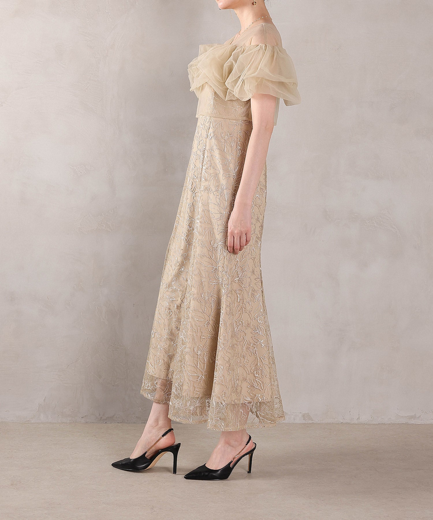 ボリュームボレロ花柄ワンピースドレス 2点セットワンピースドレス