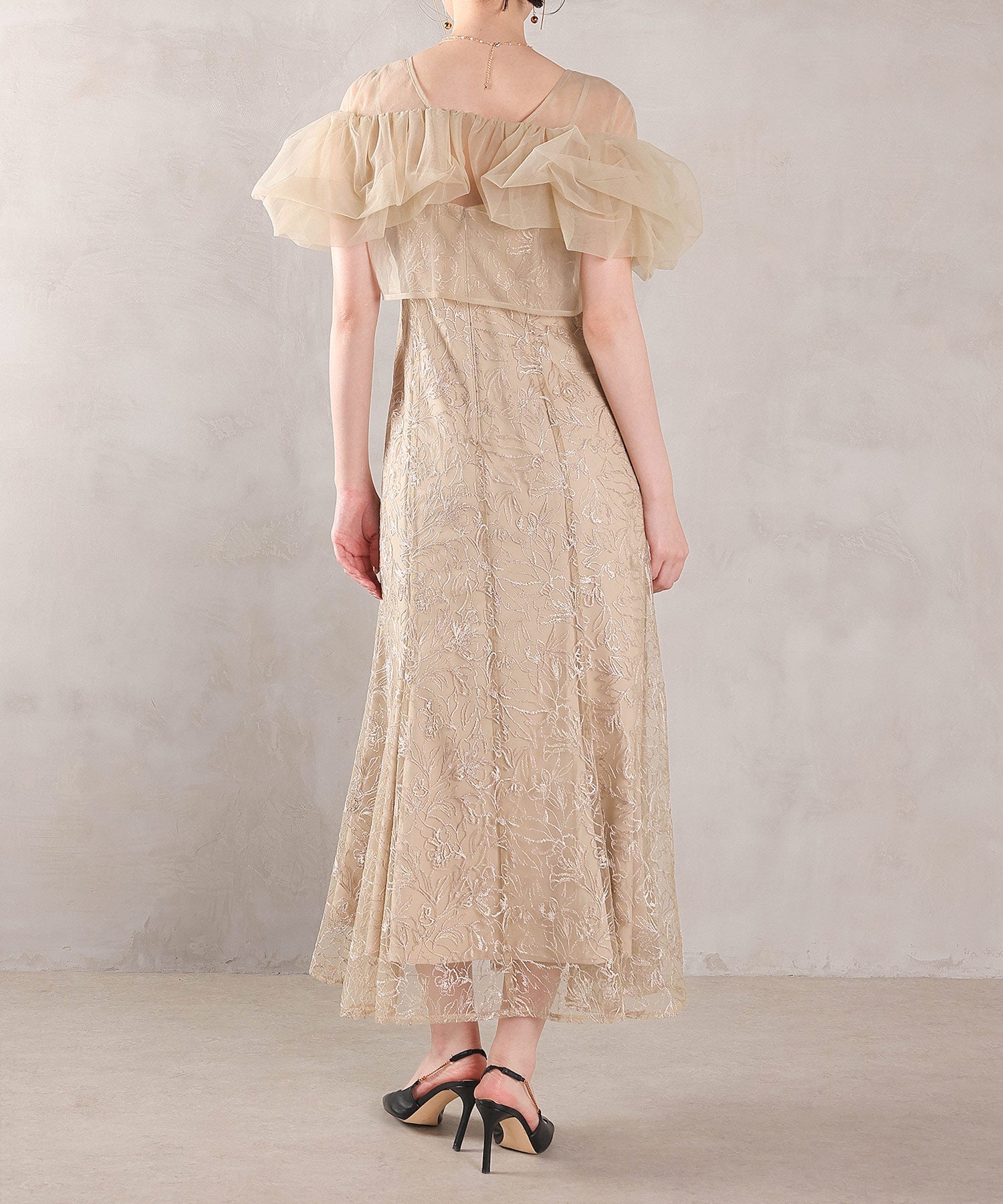 ボリュームボレロ花柄ワンピースドレス 2点セットワンピースドレス