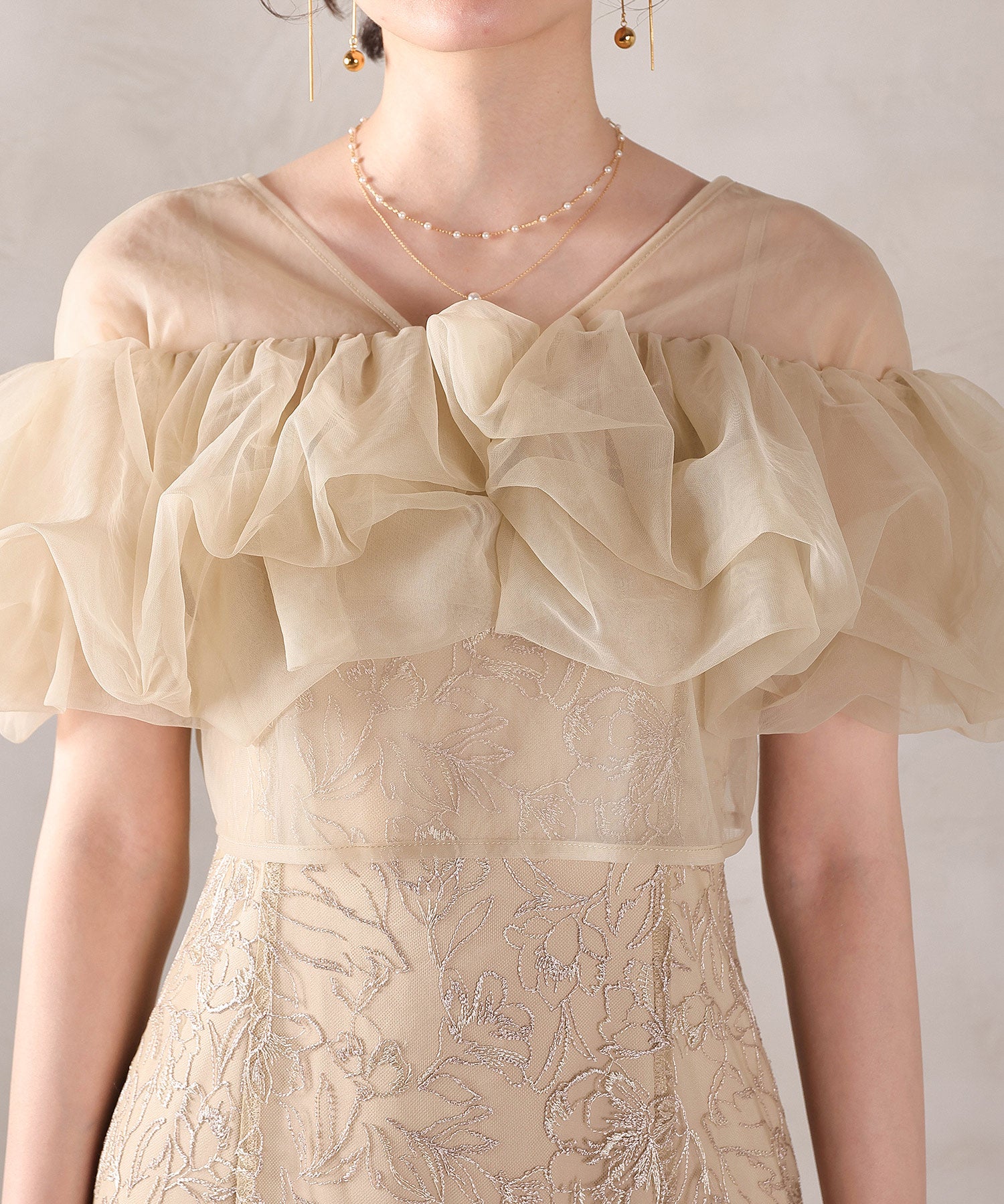 ボリュームボレロ花柄ワンピースドレス 2点セットワンピースドレス