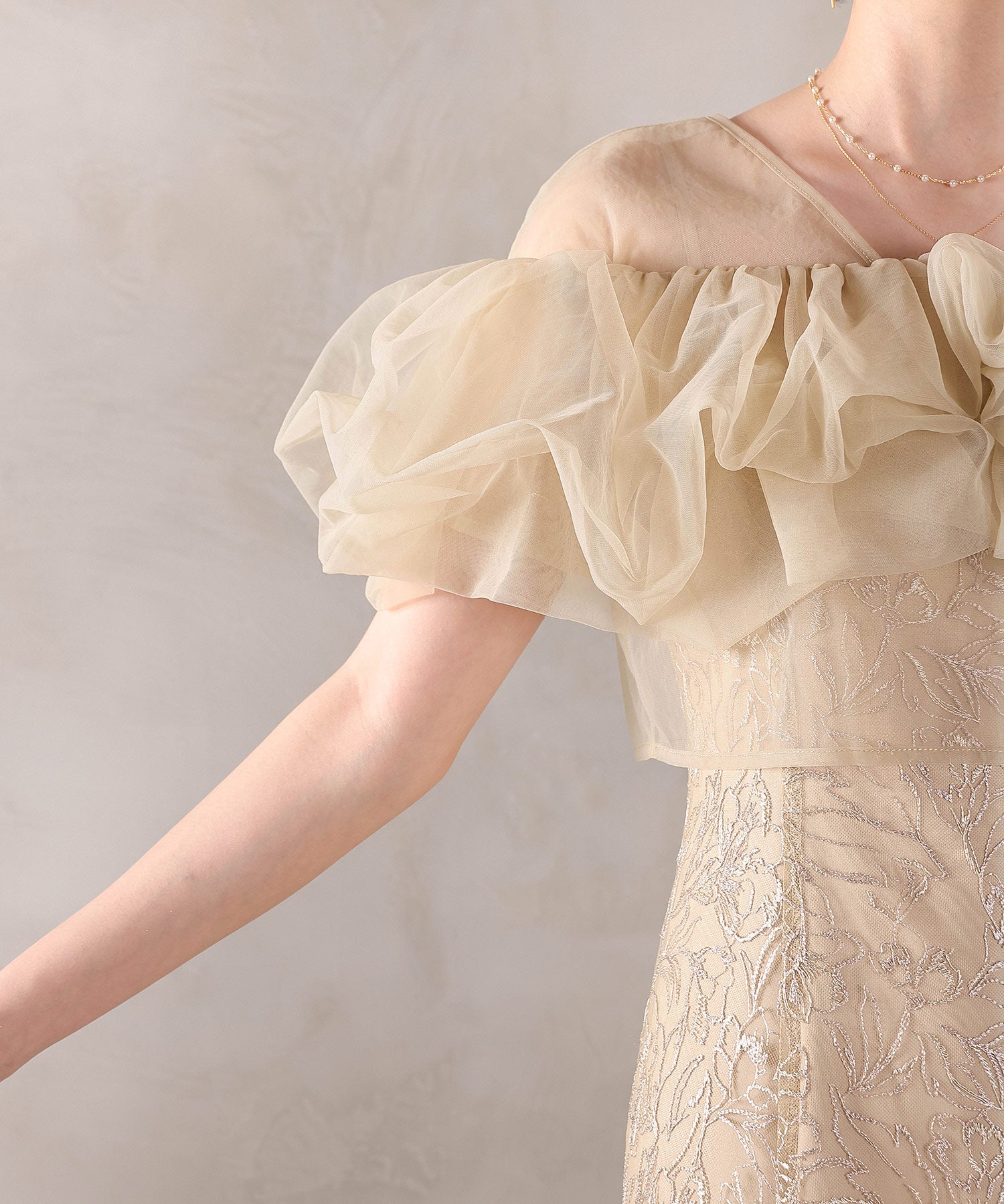 ボリュームボレロ花柄ワンピースドレス 2点セットワンピースドレス