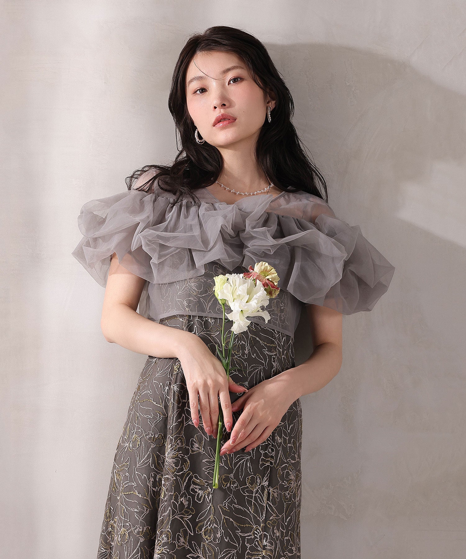 ボリュームボレロ花柄ワンピースドレス 2点セットワンピースドレス