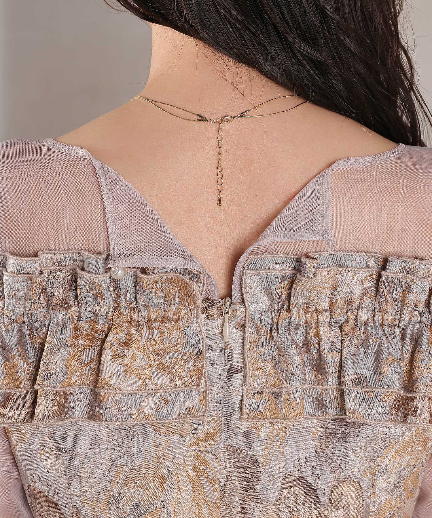 ハートネックフリルジャガードワンピースドレス