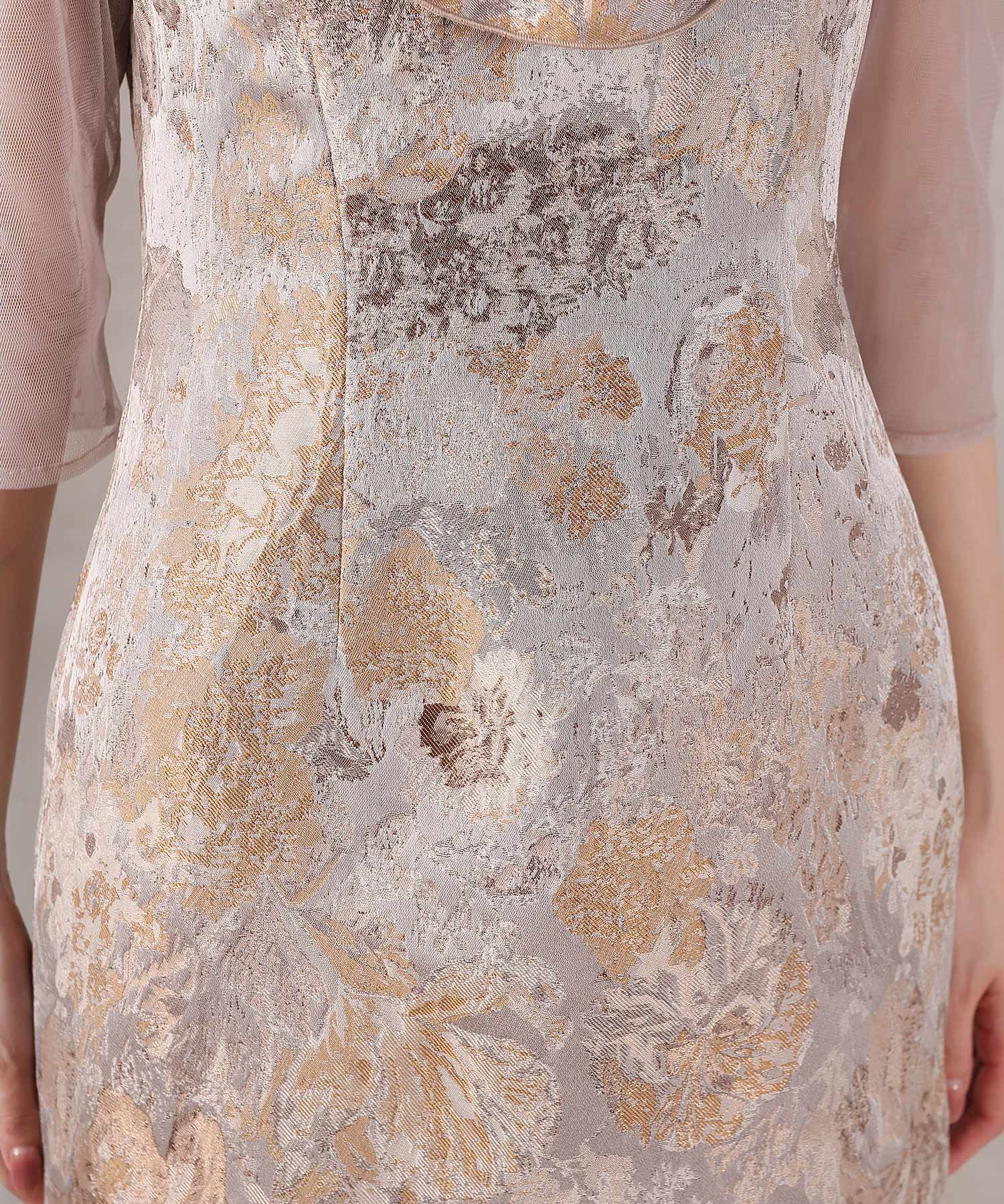 ハートネックフリルジャガードワンピースドレス