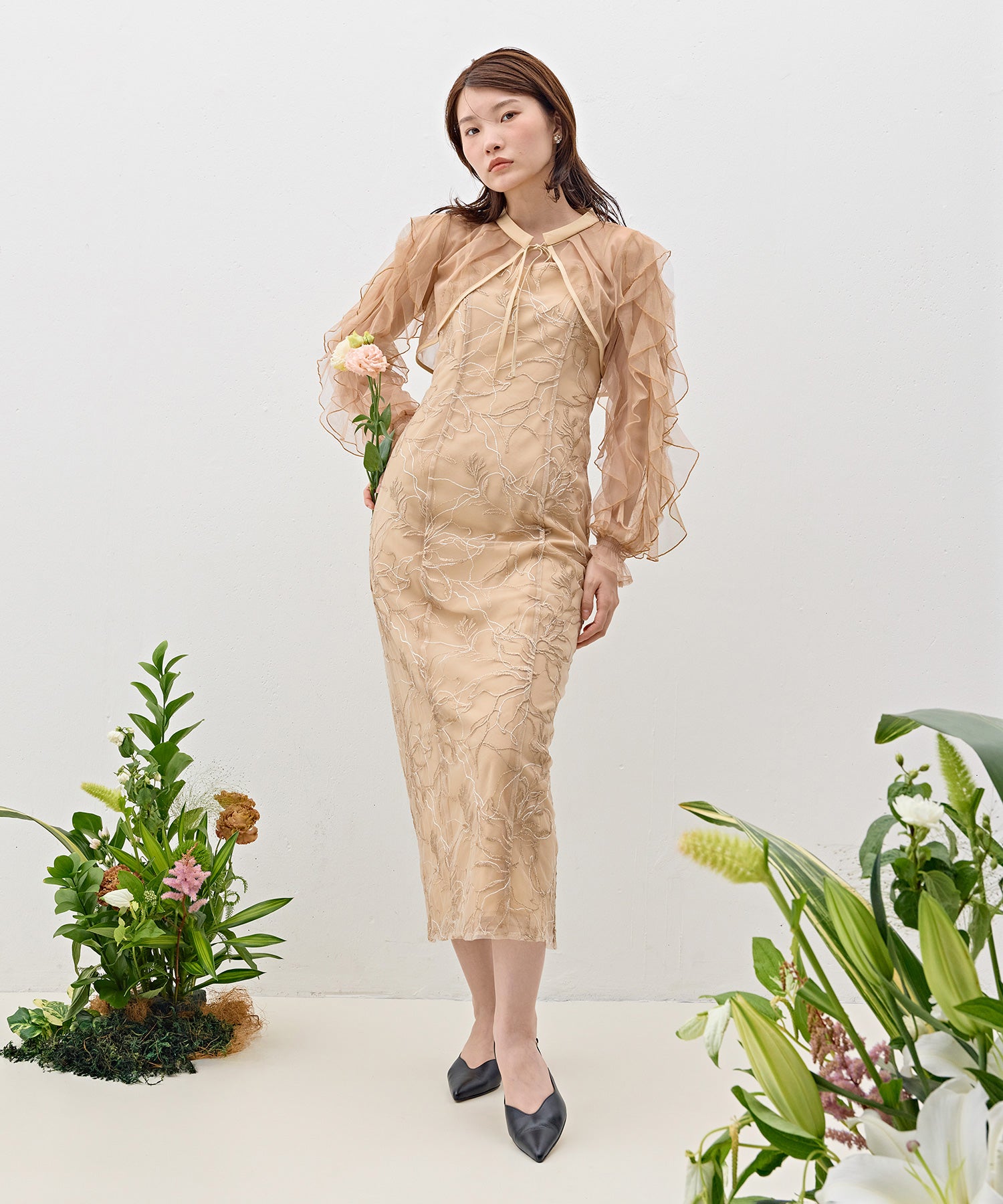 刺繍レースボリュームIラインドレスセットアップ