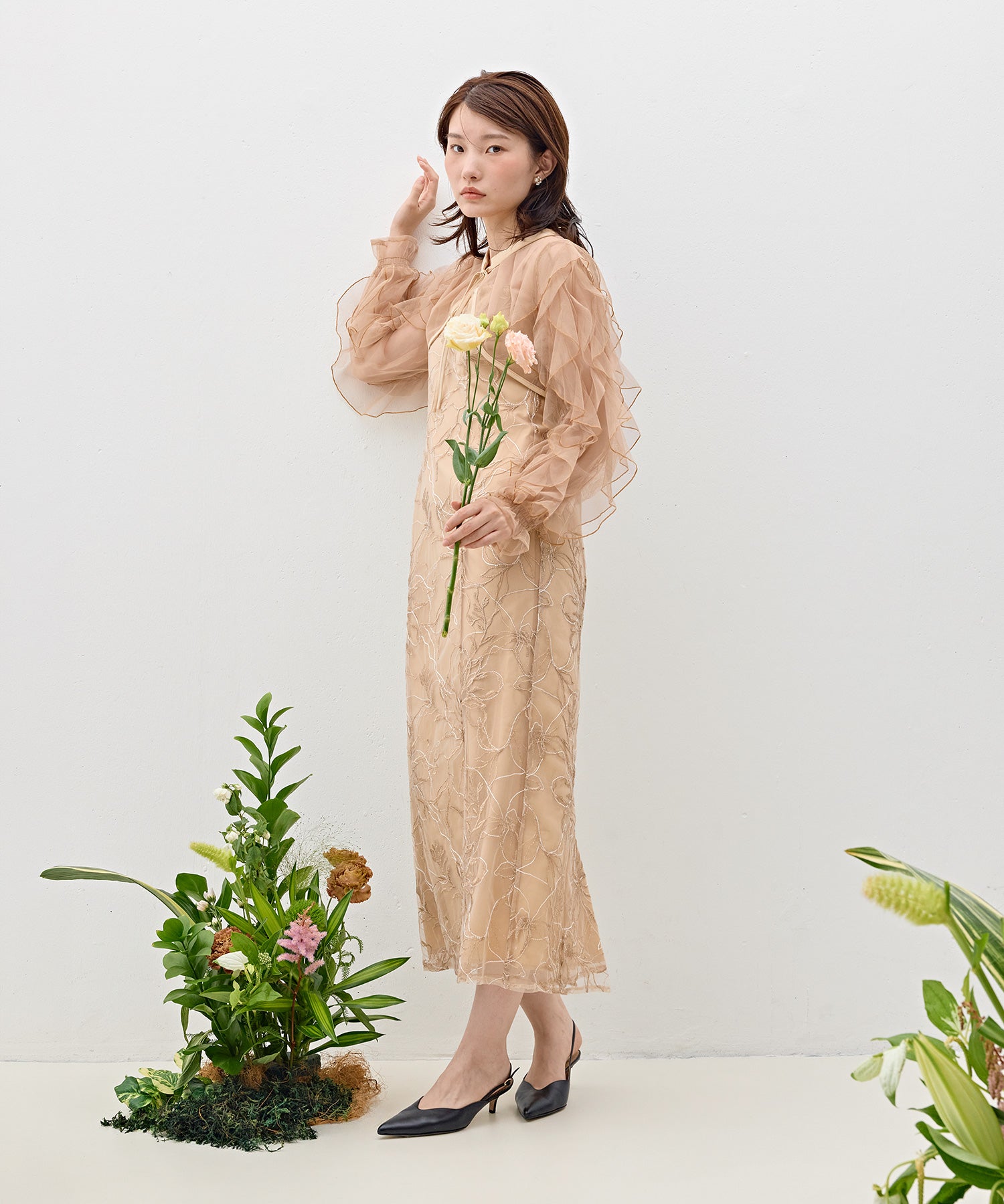 刺繍レースボリュームIラインドレスセットアップ