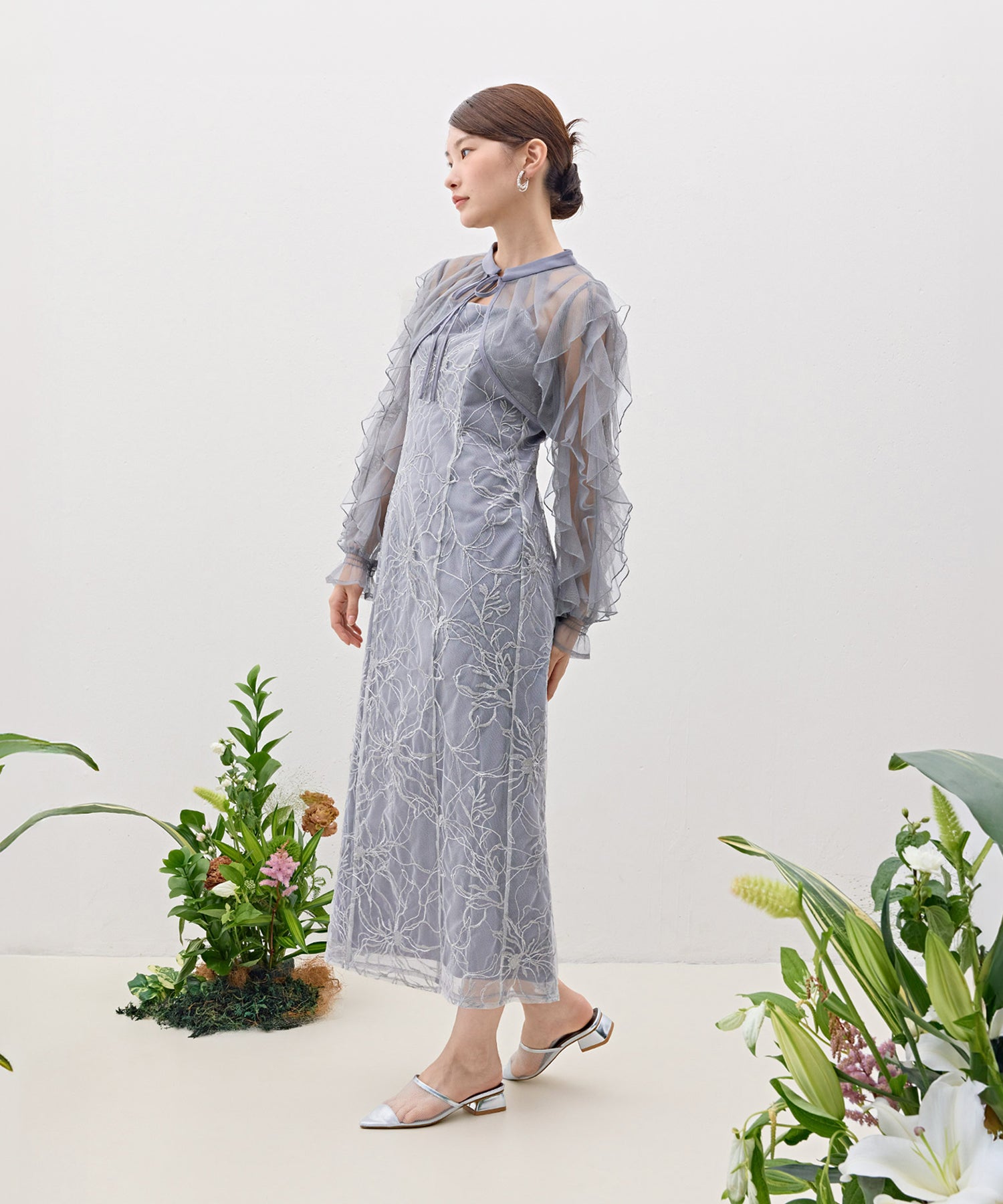 刺繍レースボリュームIラインドレスセットアップ