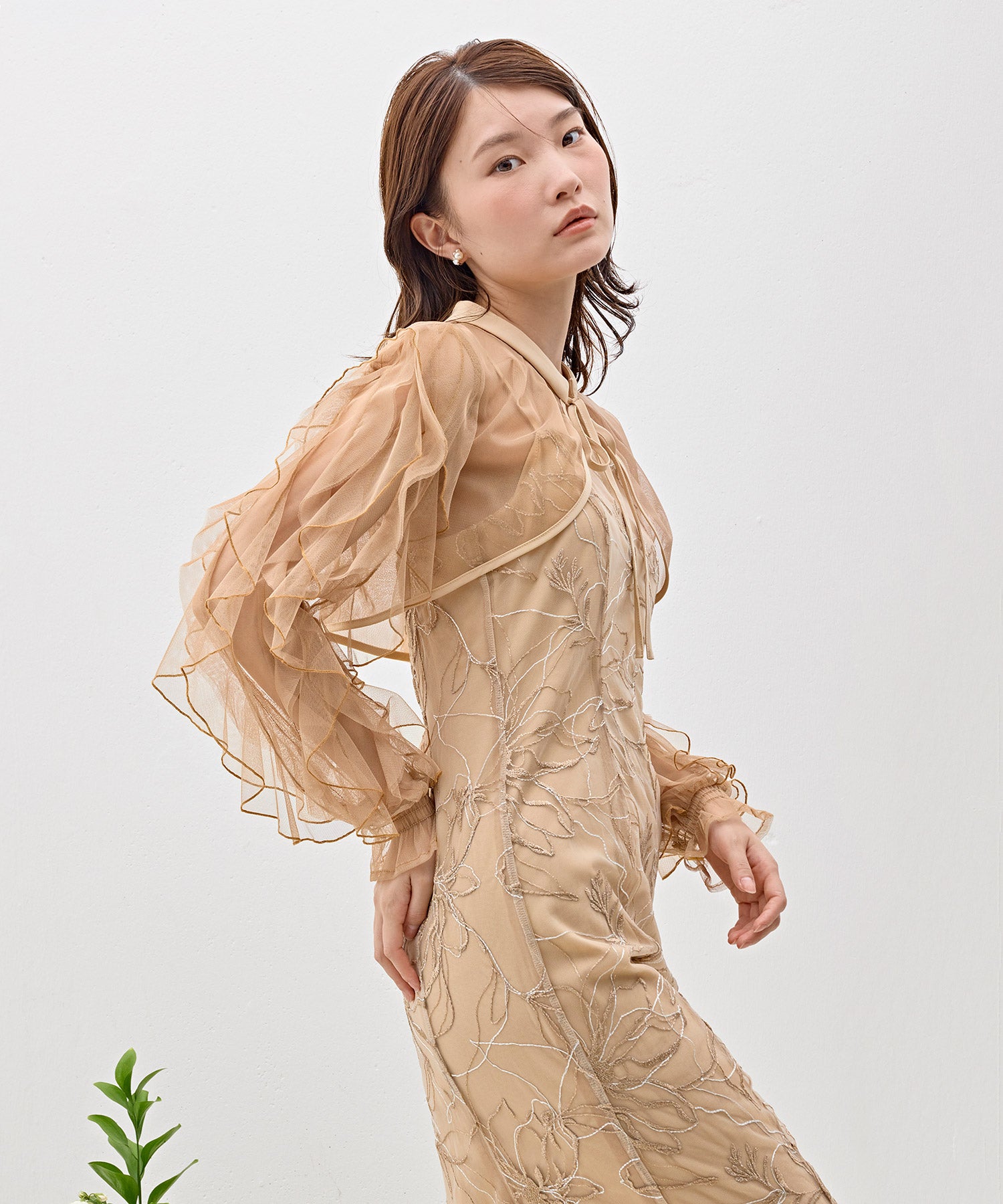 刺繍レースボリュームIラインドレスセットアップ