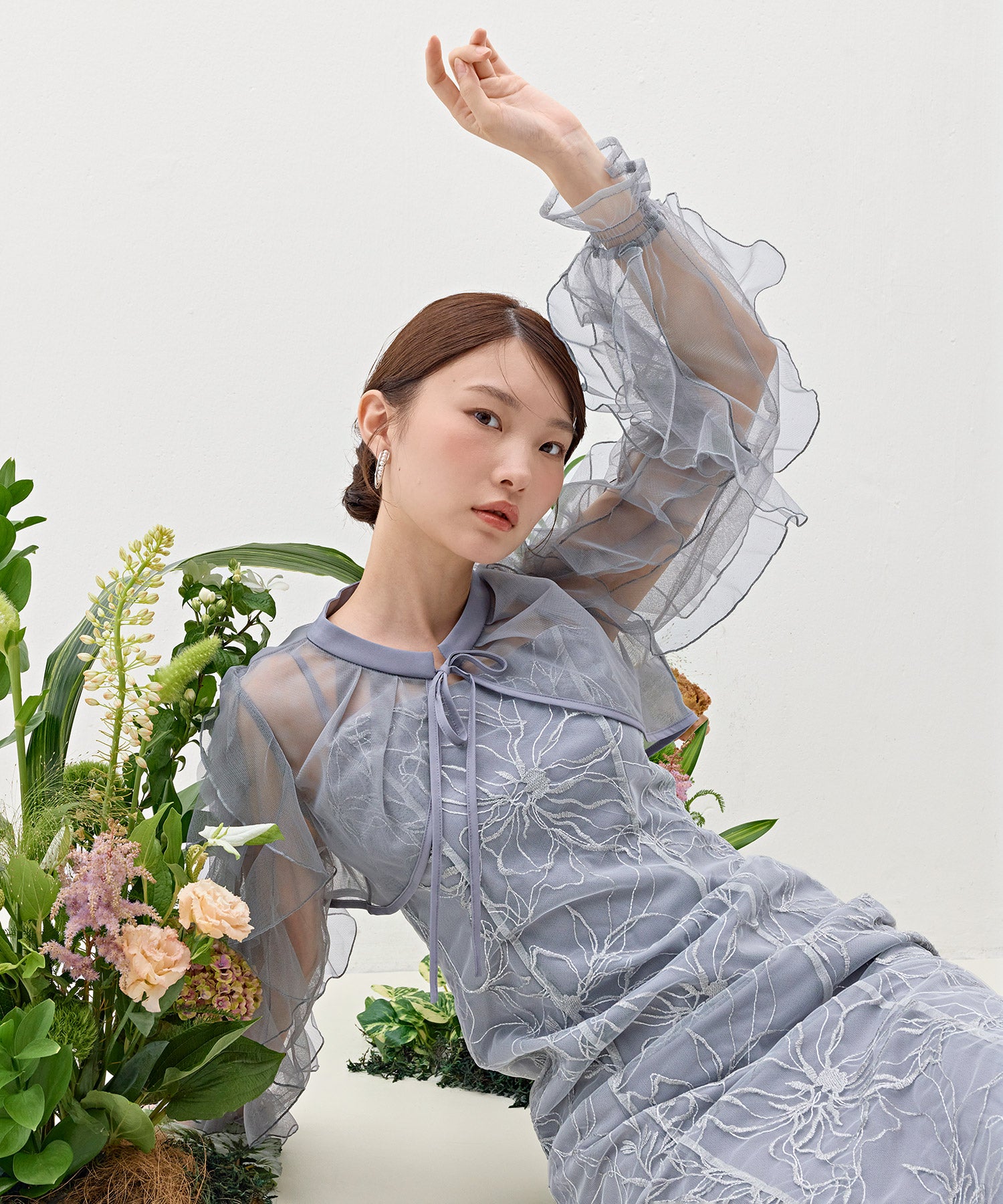刺繍レースボリュームIラインドレスセットアップ