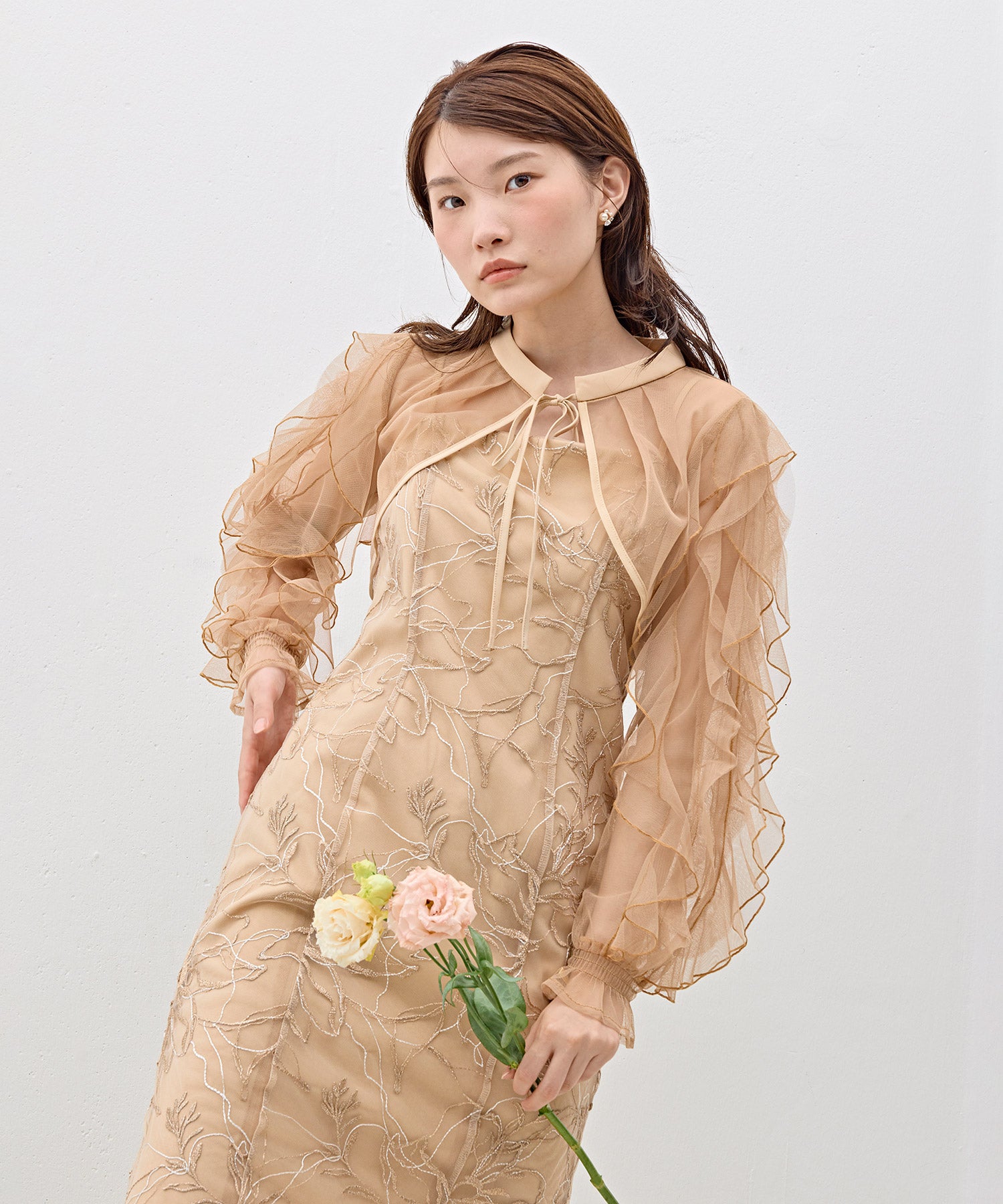 刺繍レースボリュームIラインドレスセットアップ