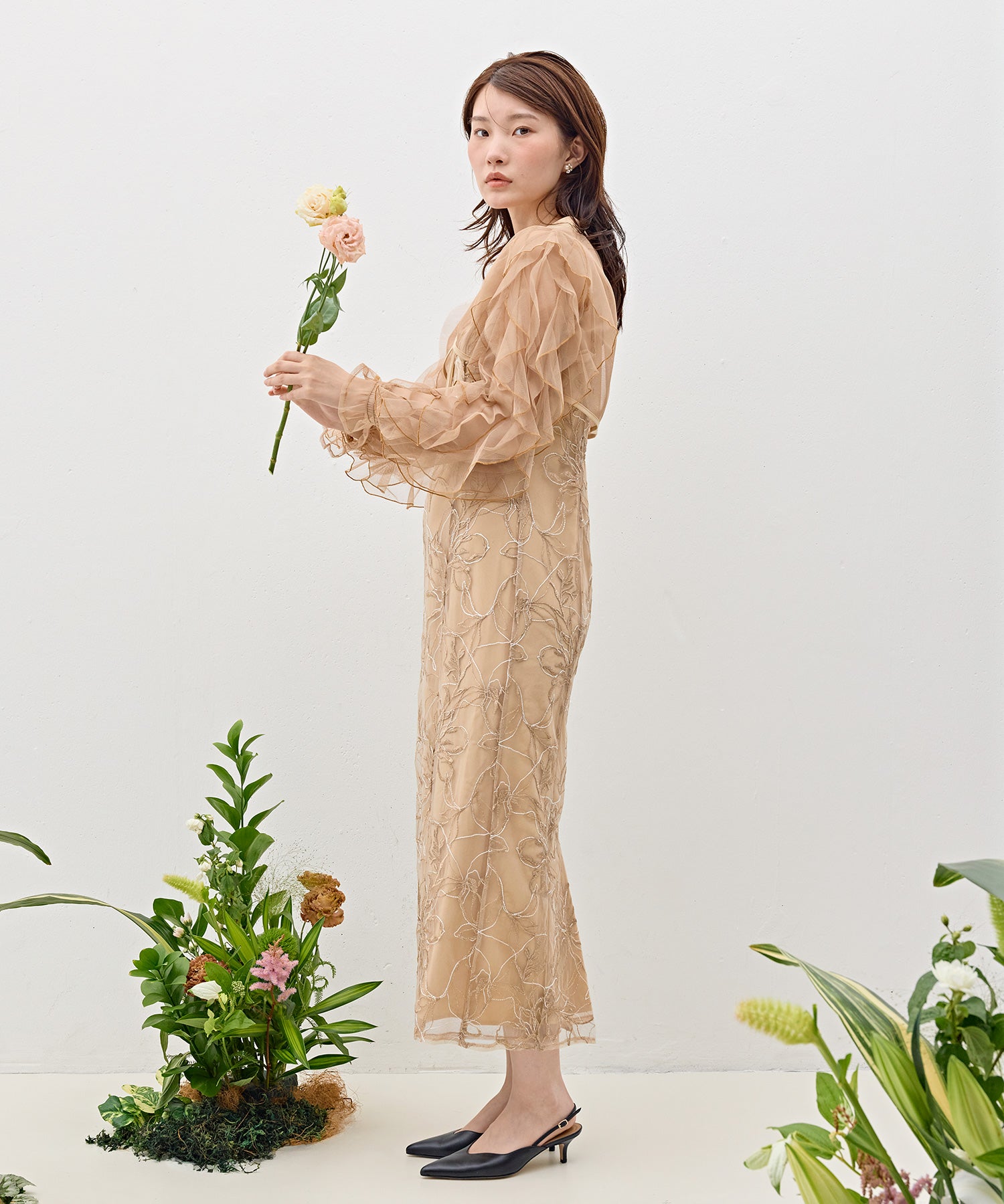 刺繍レースボリュームIラインドレスセットアップ
