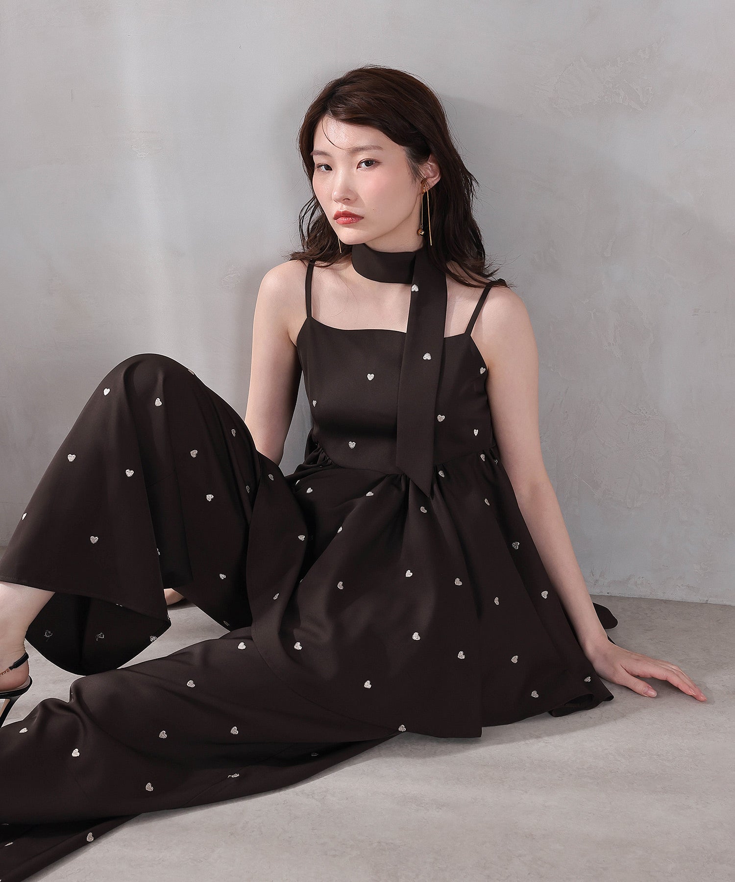 ハート刺繍ペプラムパンツドレス3点セット