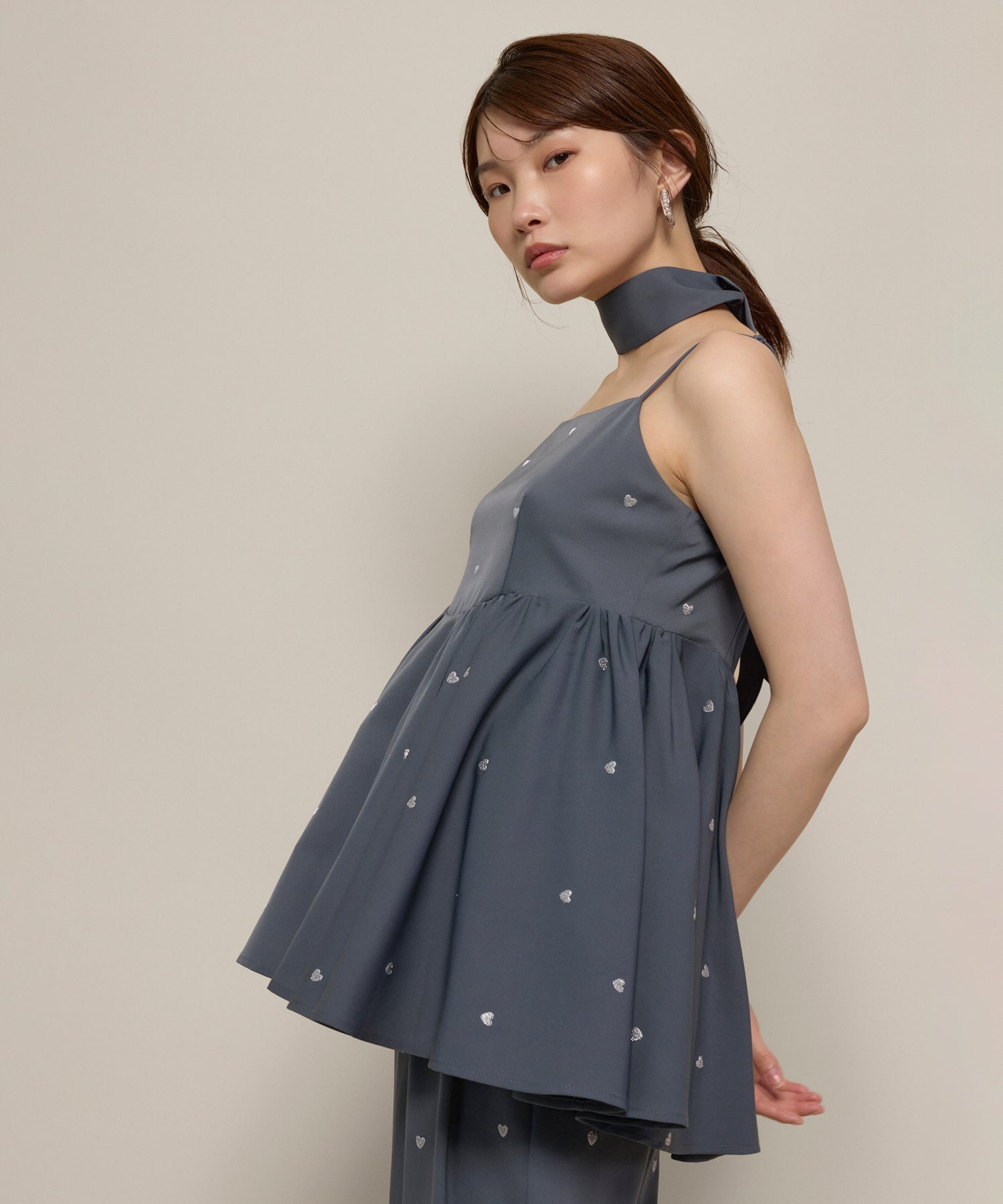 ハート刺繍ペプラムパンツドレス3点セット