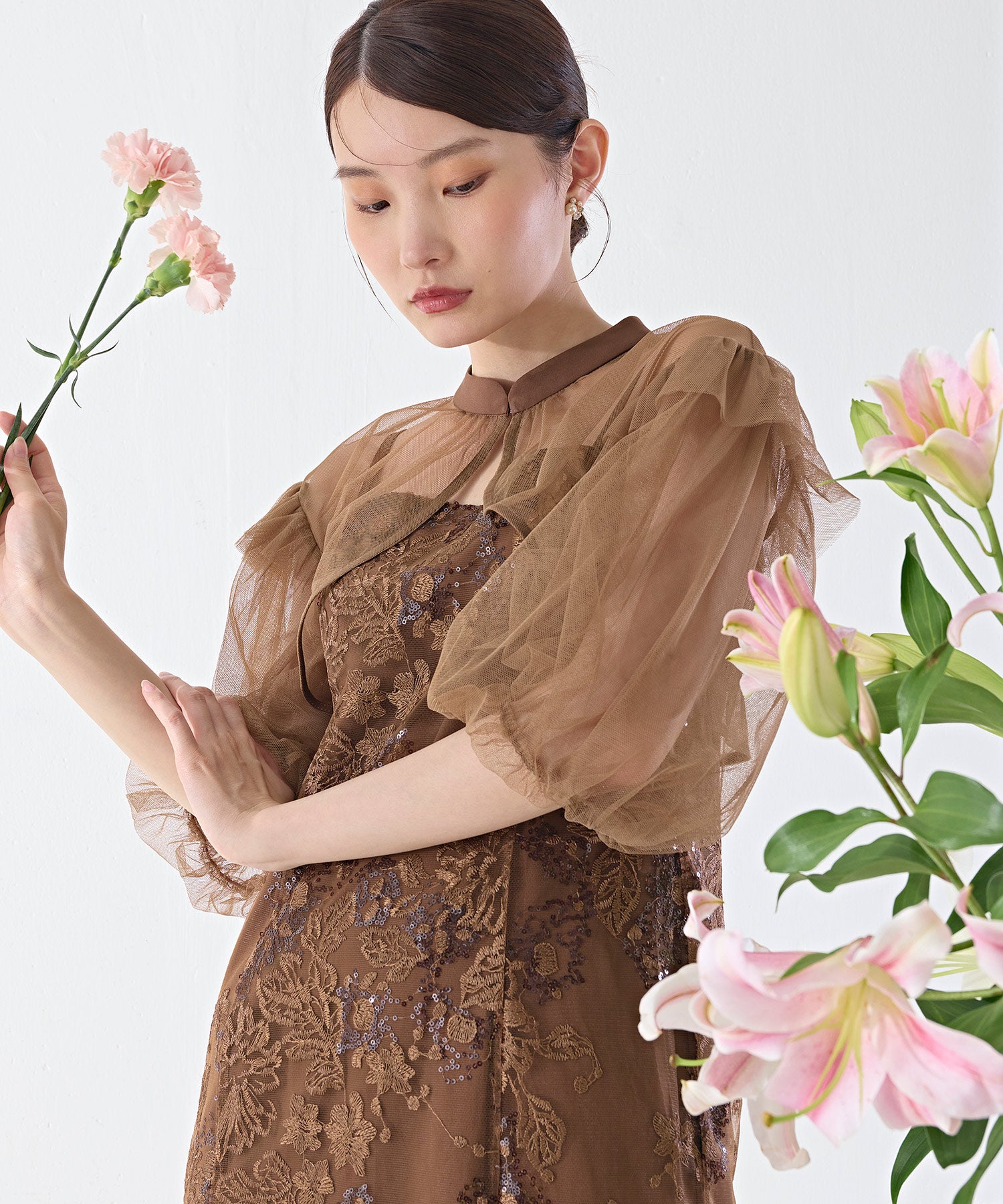 【7月8日先行発売】花柄マーメイドバルーン袖ボレロワンピースドレス