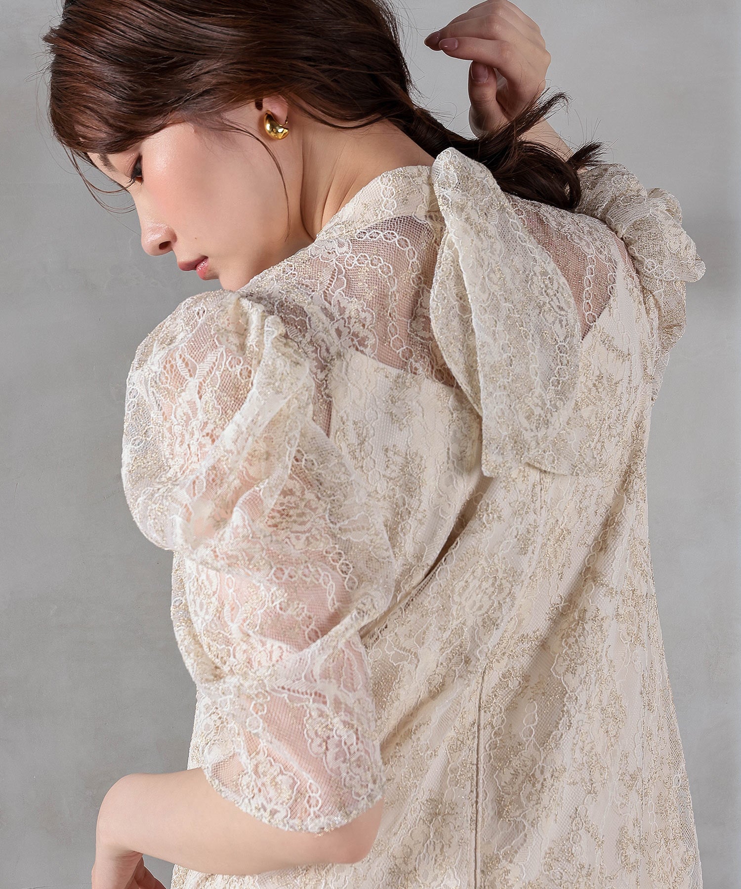刺繍レースAラインワンピースドレス