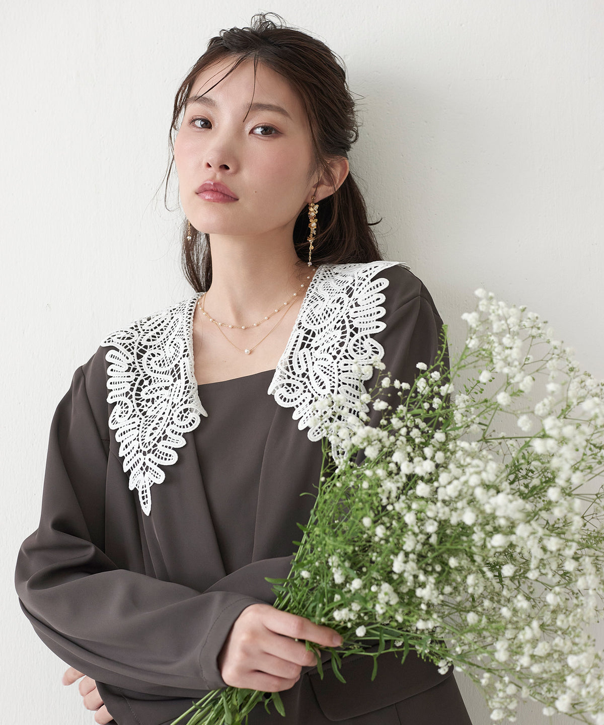 【9月7日先行発売】レースビッグカラーパンツドレス2点セット
