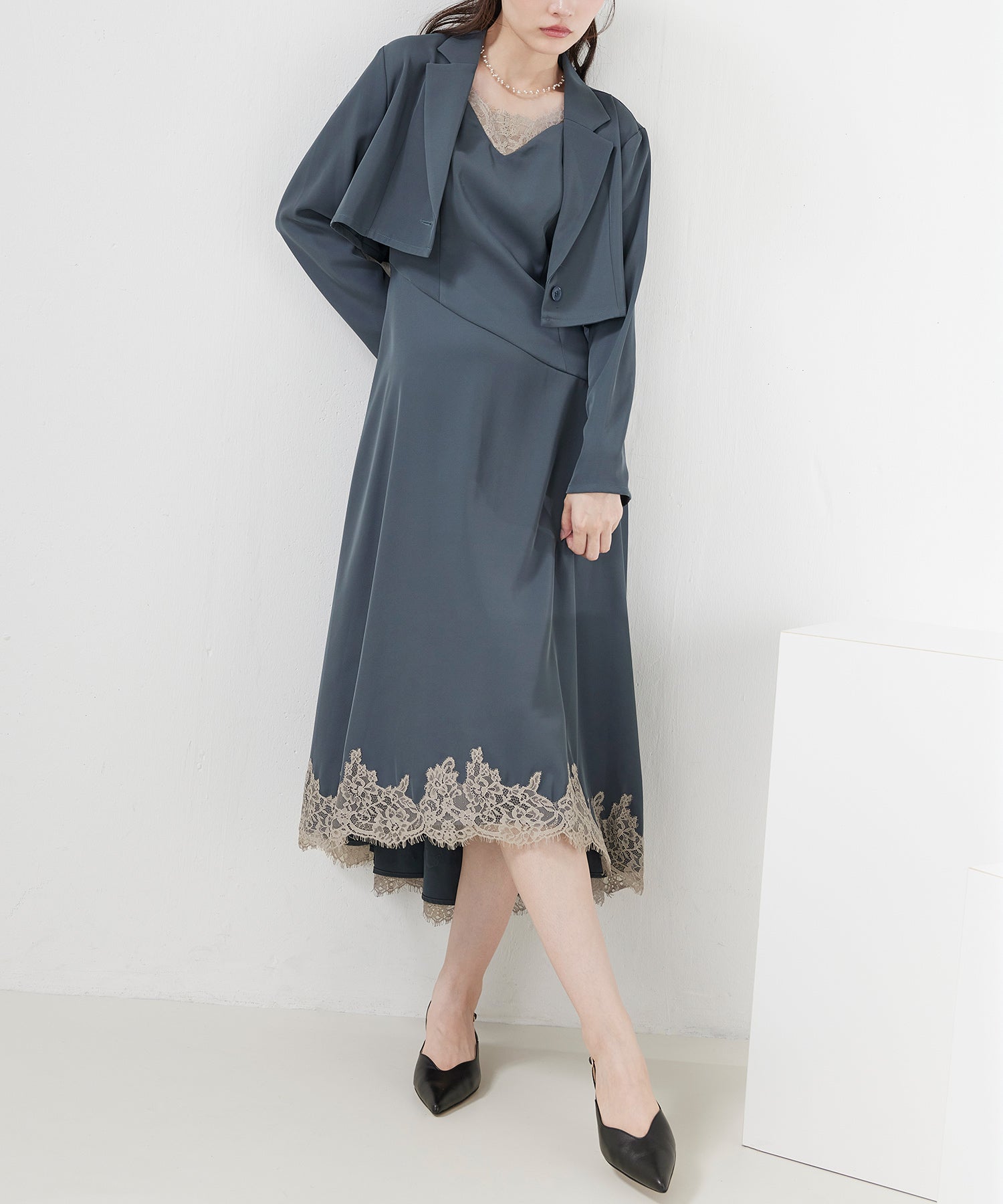 ポイントレースヘムラインドレス2点セット