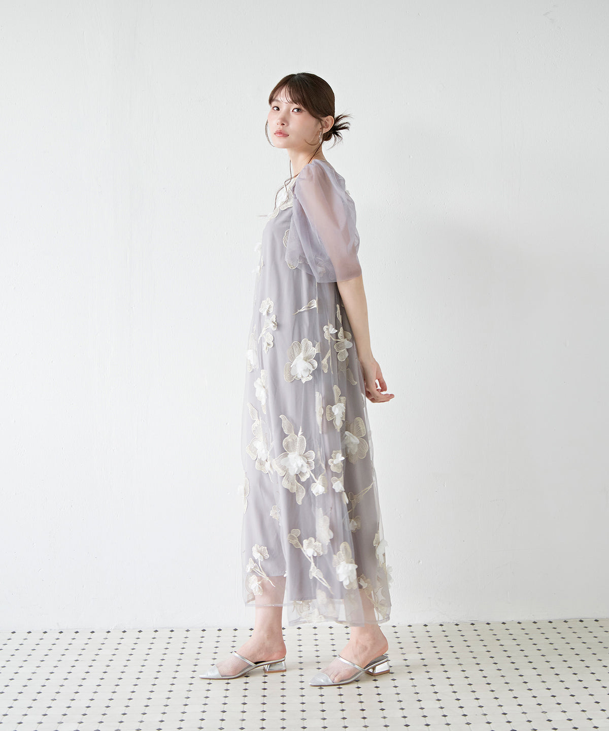 3D花柄レースAラインドレス