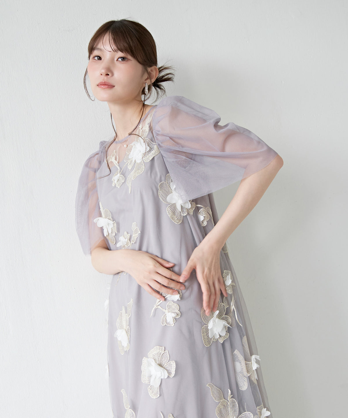 3D花柄レースAラインドレス