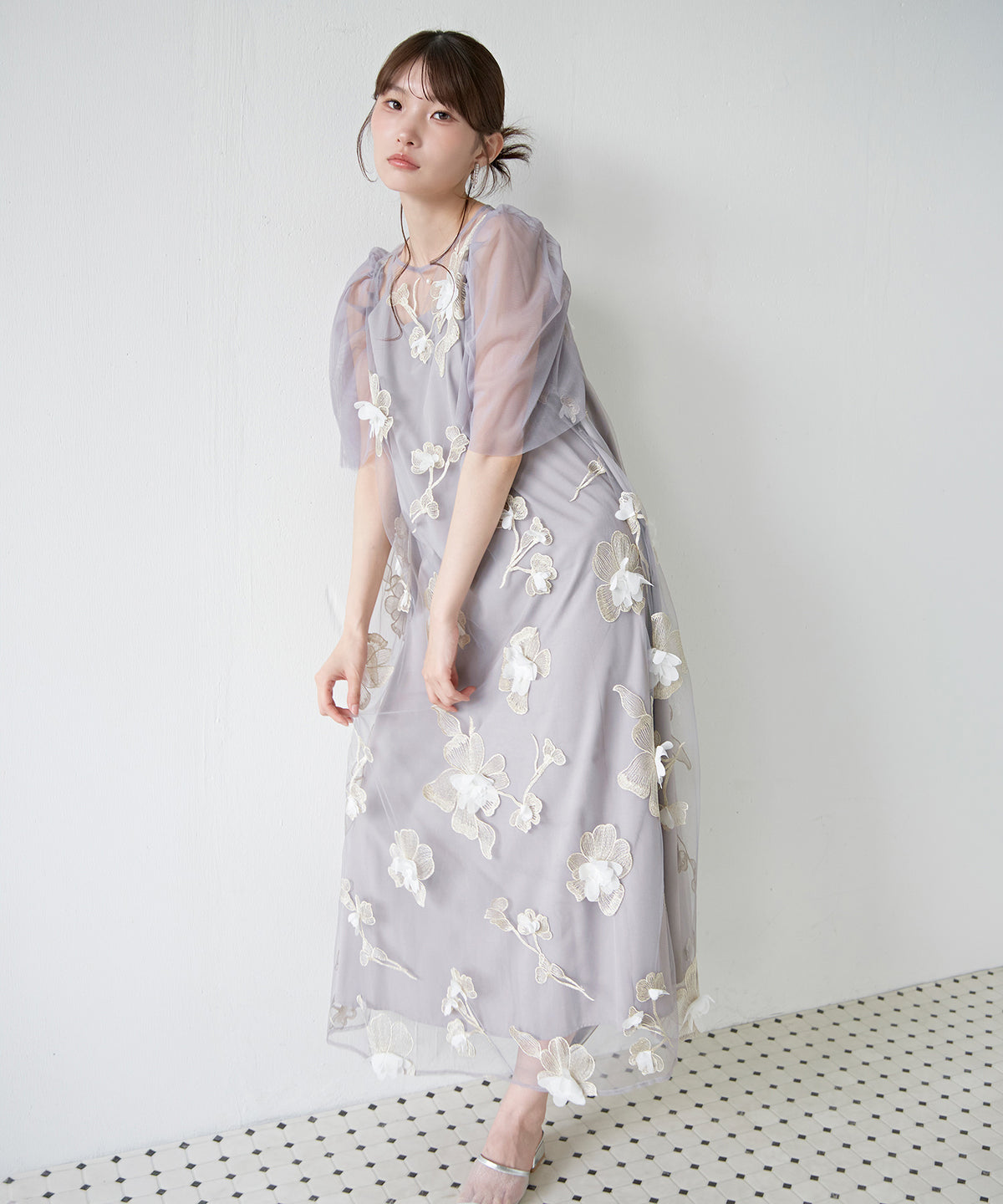 3D花柄レースAラインドレス